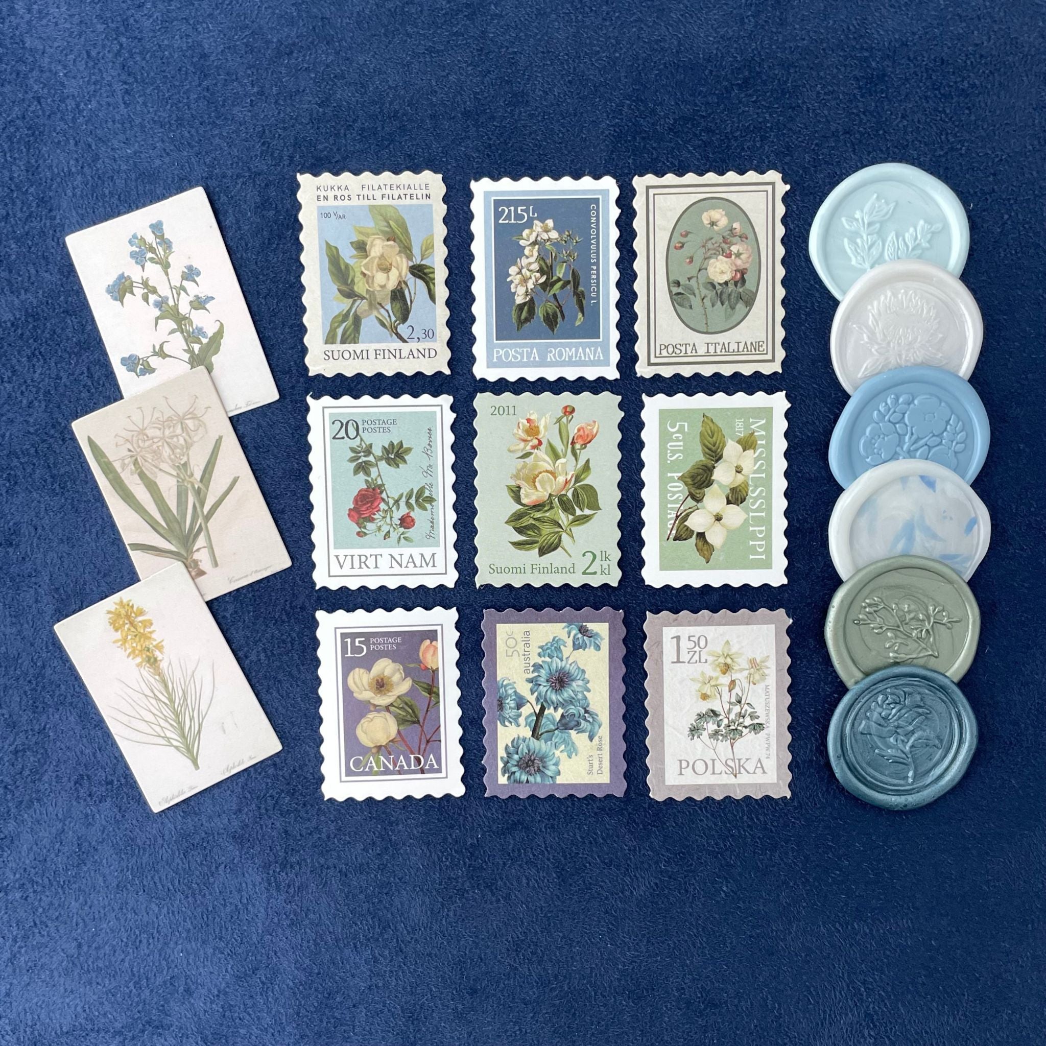 Postage Stamps for flat lays in Blue & Green