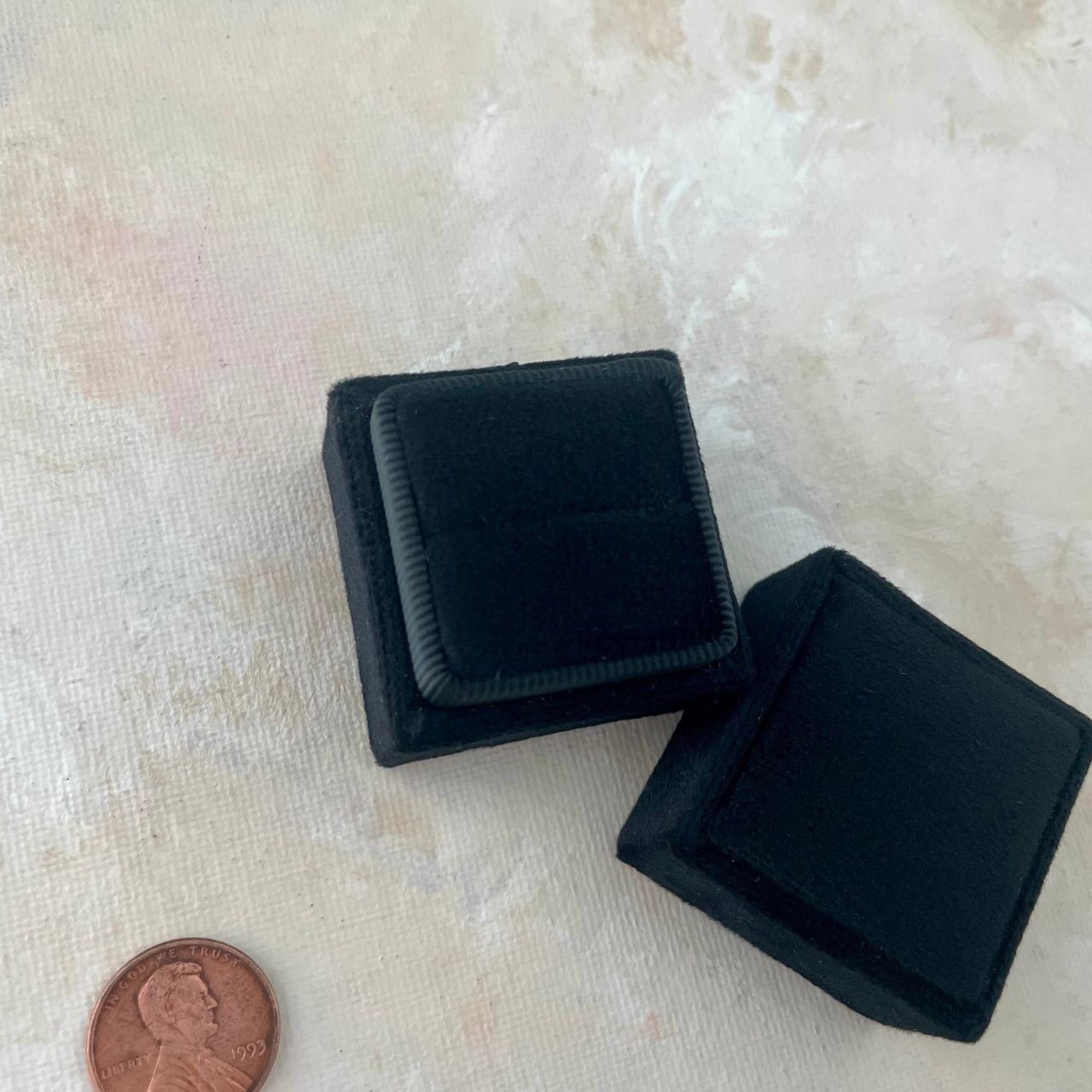 Square Black Velvet Ring Box