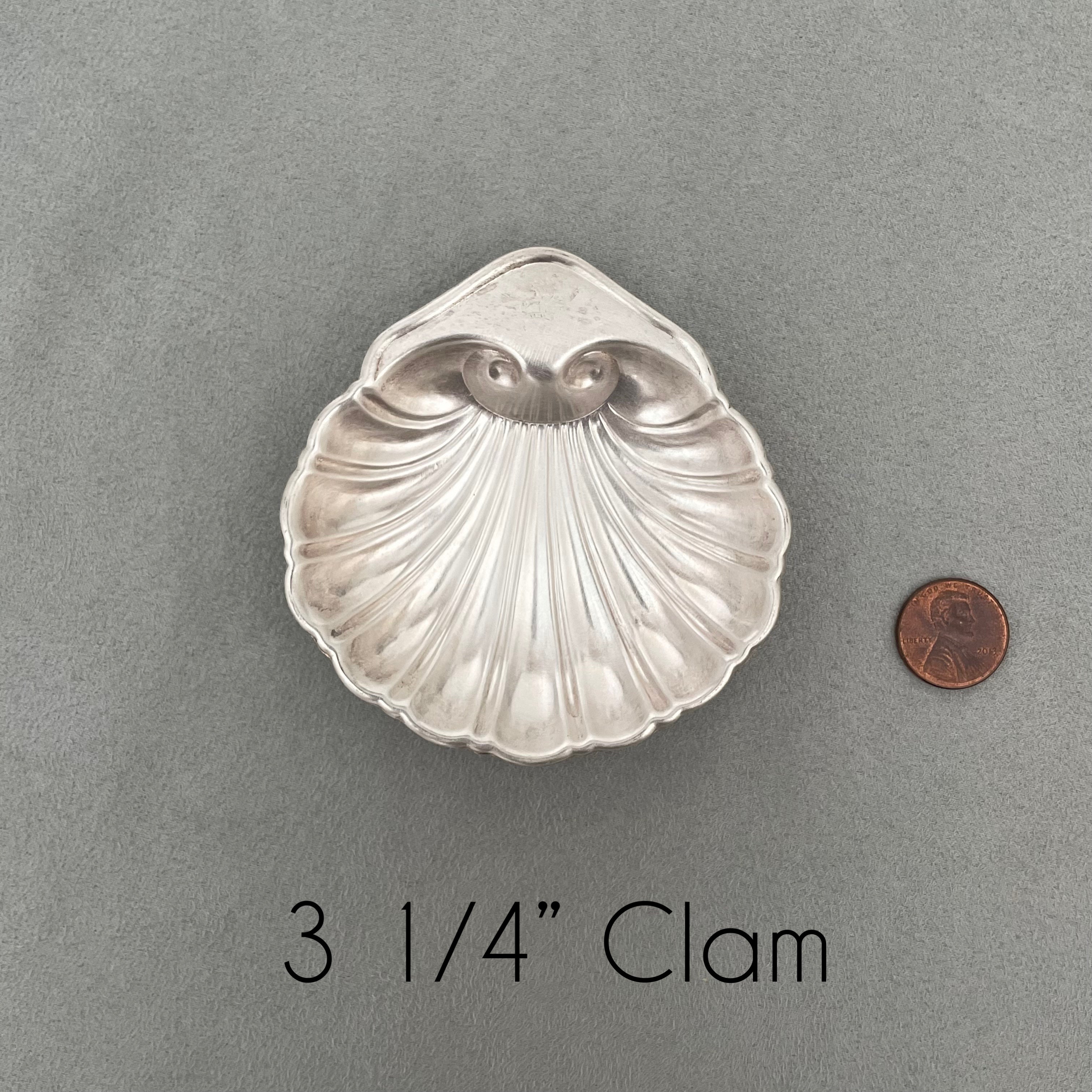 3 1/4 inch Silver clam dish with penny beside for size reference - Flat lay props from Champagne & GRIT