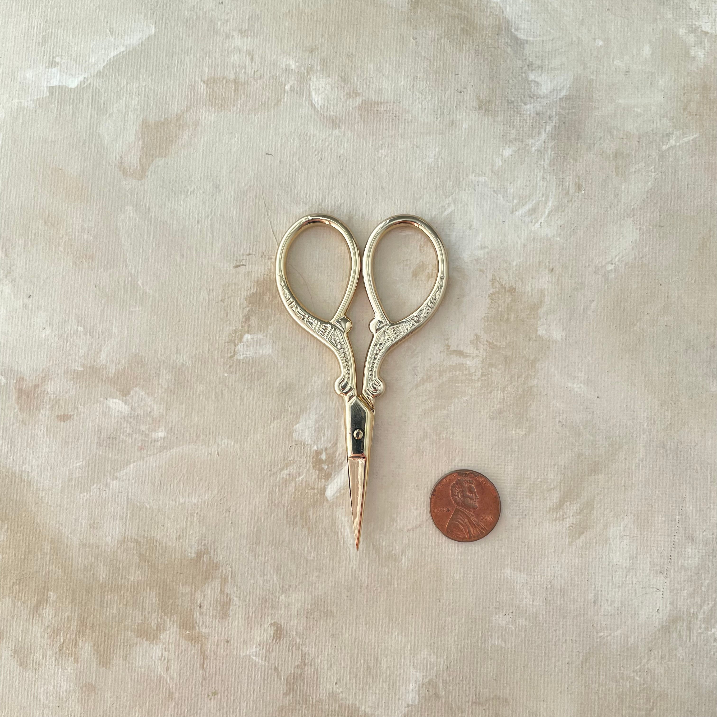 light GOLD Scissors: 3 ½” long x 1 ¾”at widest point  -  Wedding Flat lay props from Champagne & GRIT