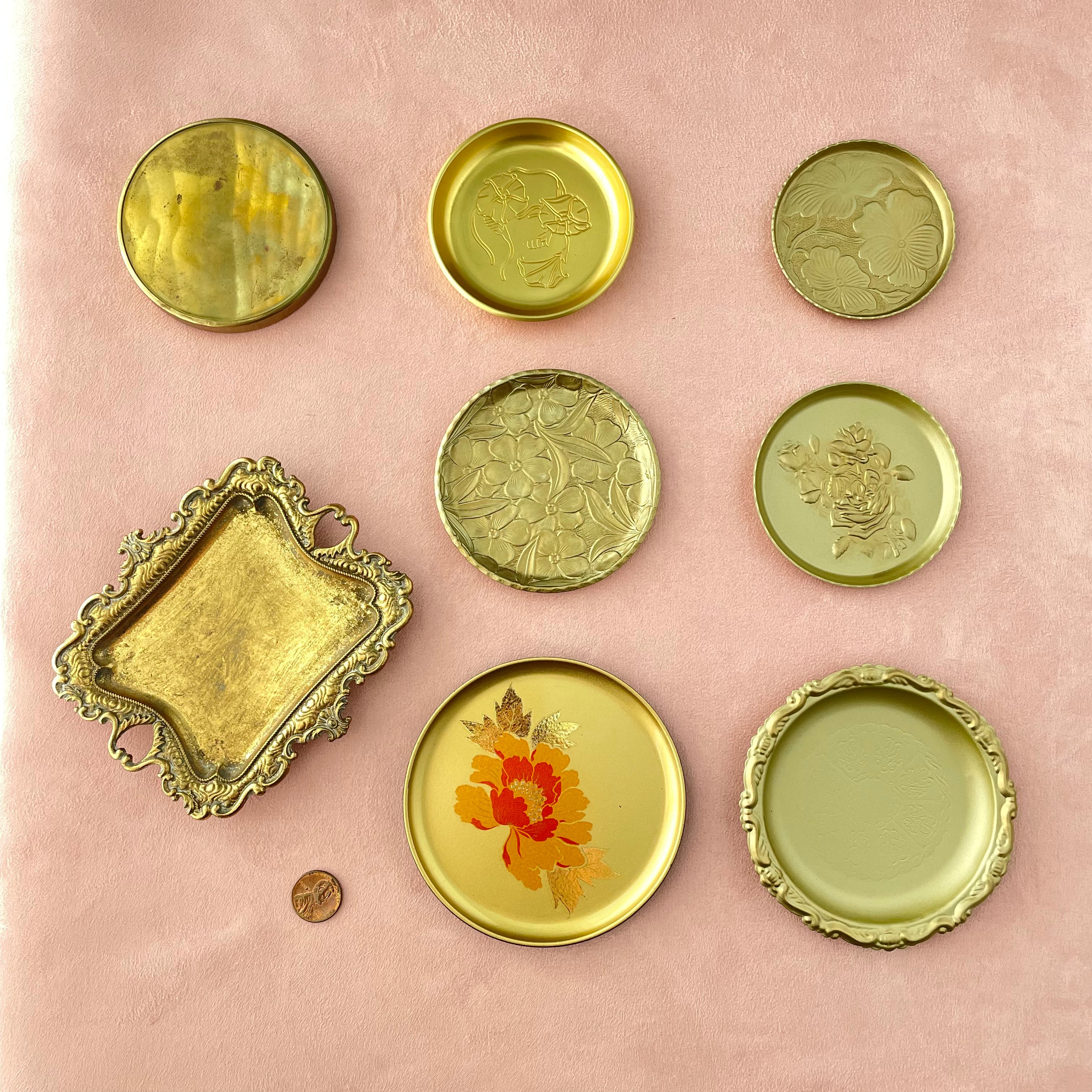 8 vintage gold ring dishes and trays for flat lays from Champagne & GRIT