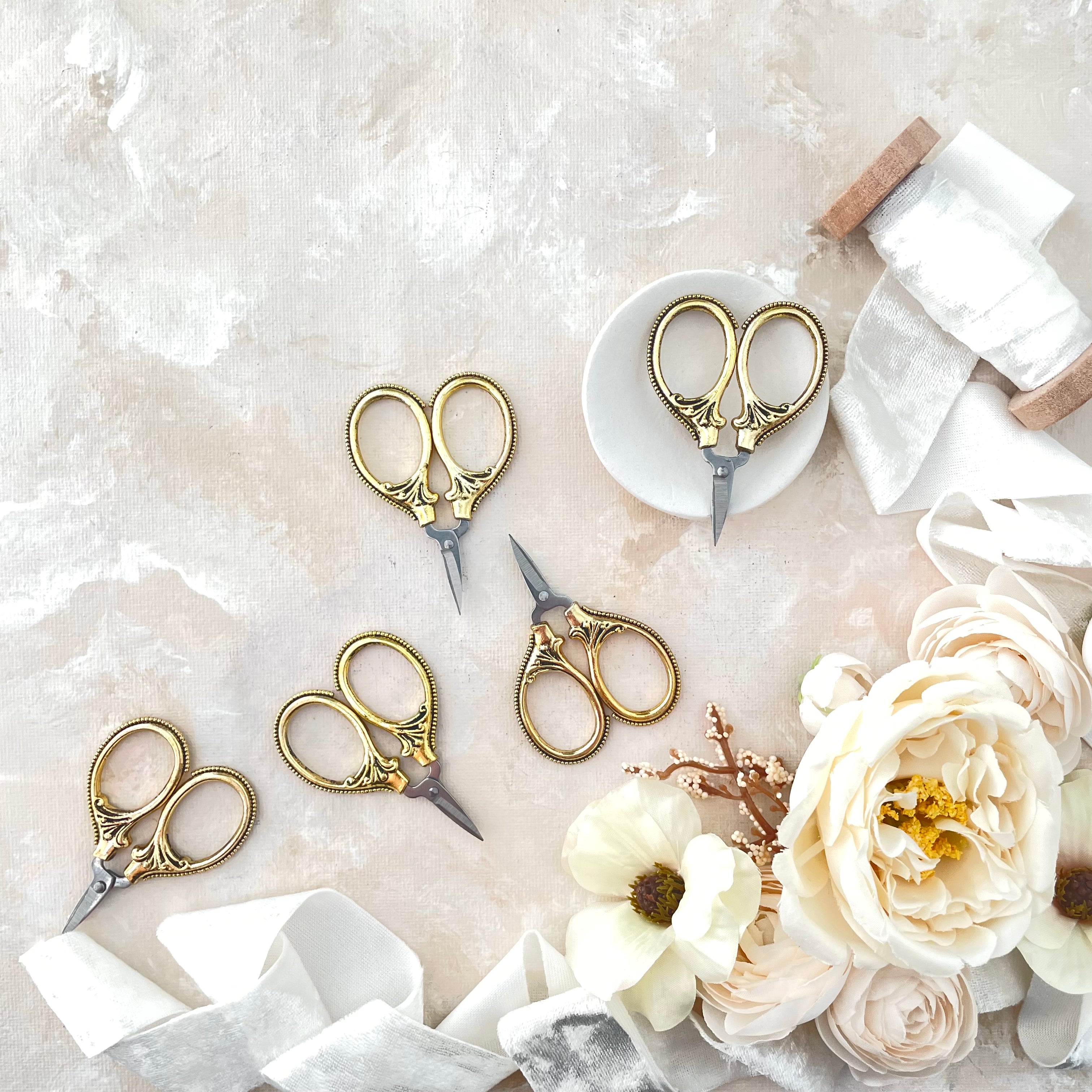 Mini GOLD Scissors: 2 ¼” long x 1 ⅝” at widest point -  Wedding Flat lay props from Champagne & GRIT