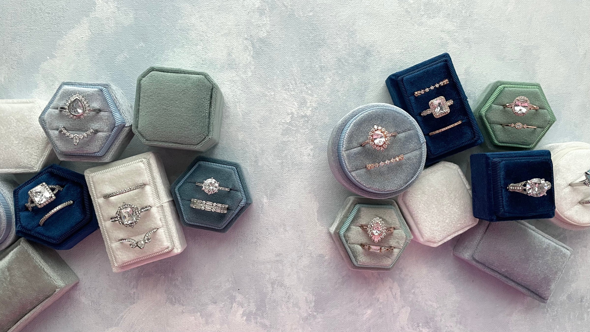 Olive green, Navy Blue, and Ivory Ring Boxes from Champagne & GRIT for wedding Photographers