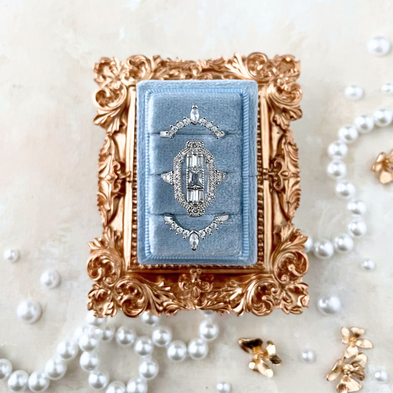 Dusty Blue 3 Slot Ring Box