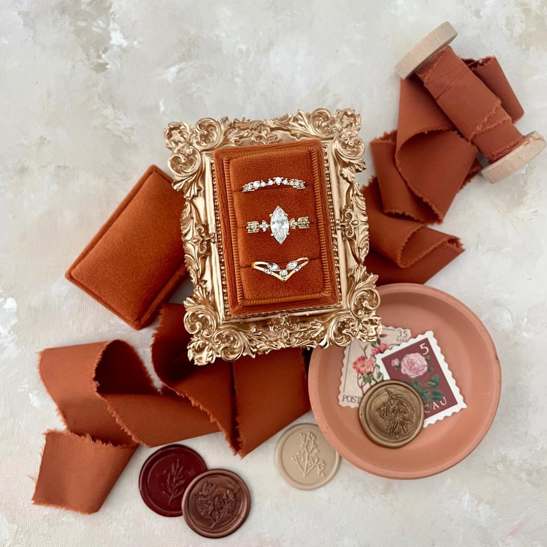Burnt Orange Wedding Ring Box Triple