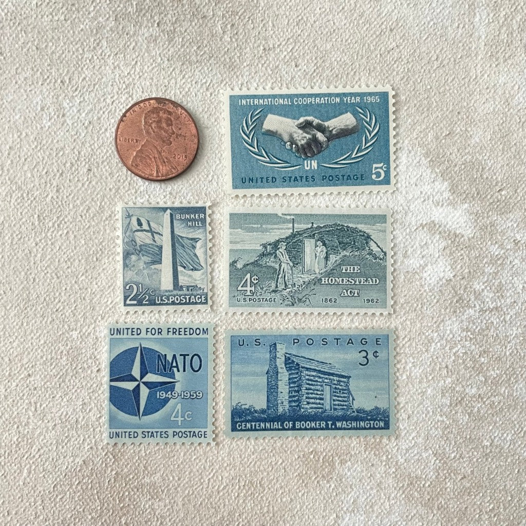 Vintage Blue Postage Stamps