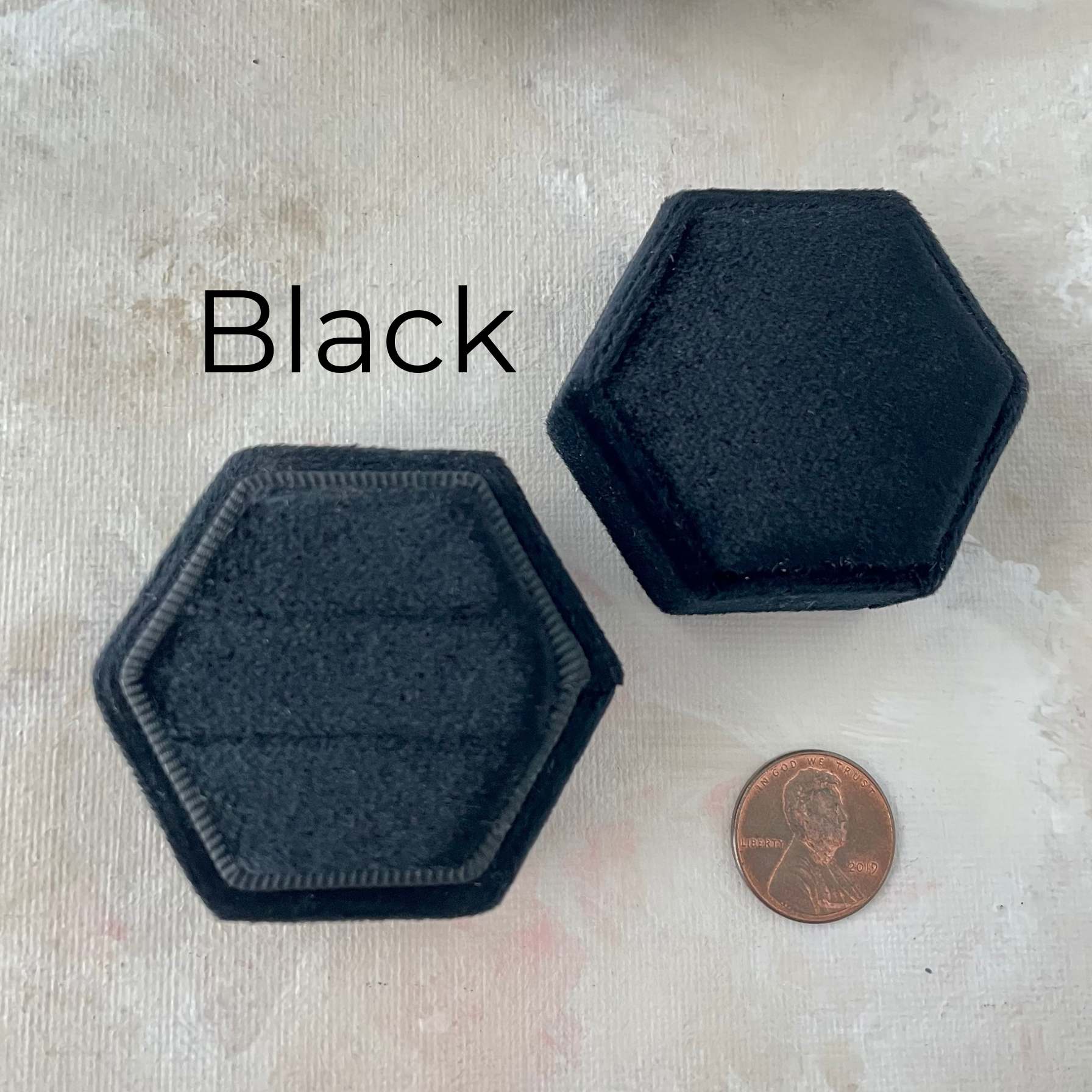 Black Hexagon Velvet Ring Box