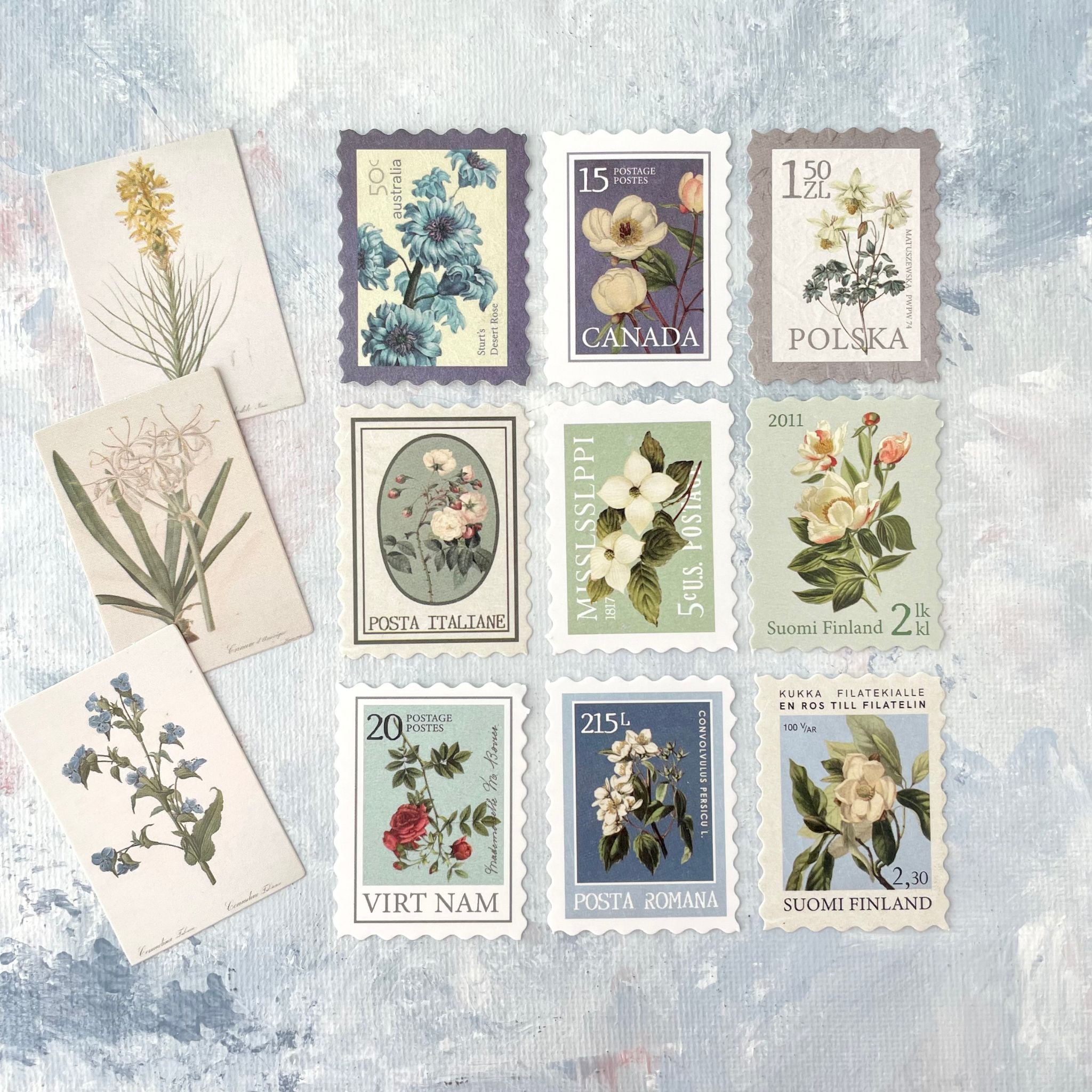 Postage Stamps for flat lays in Blue & Green