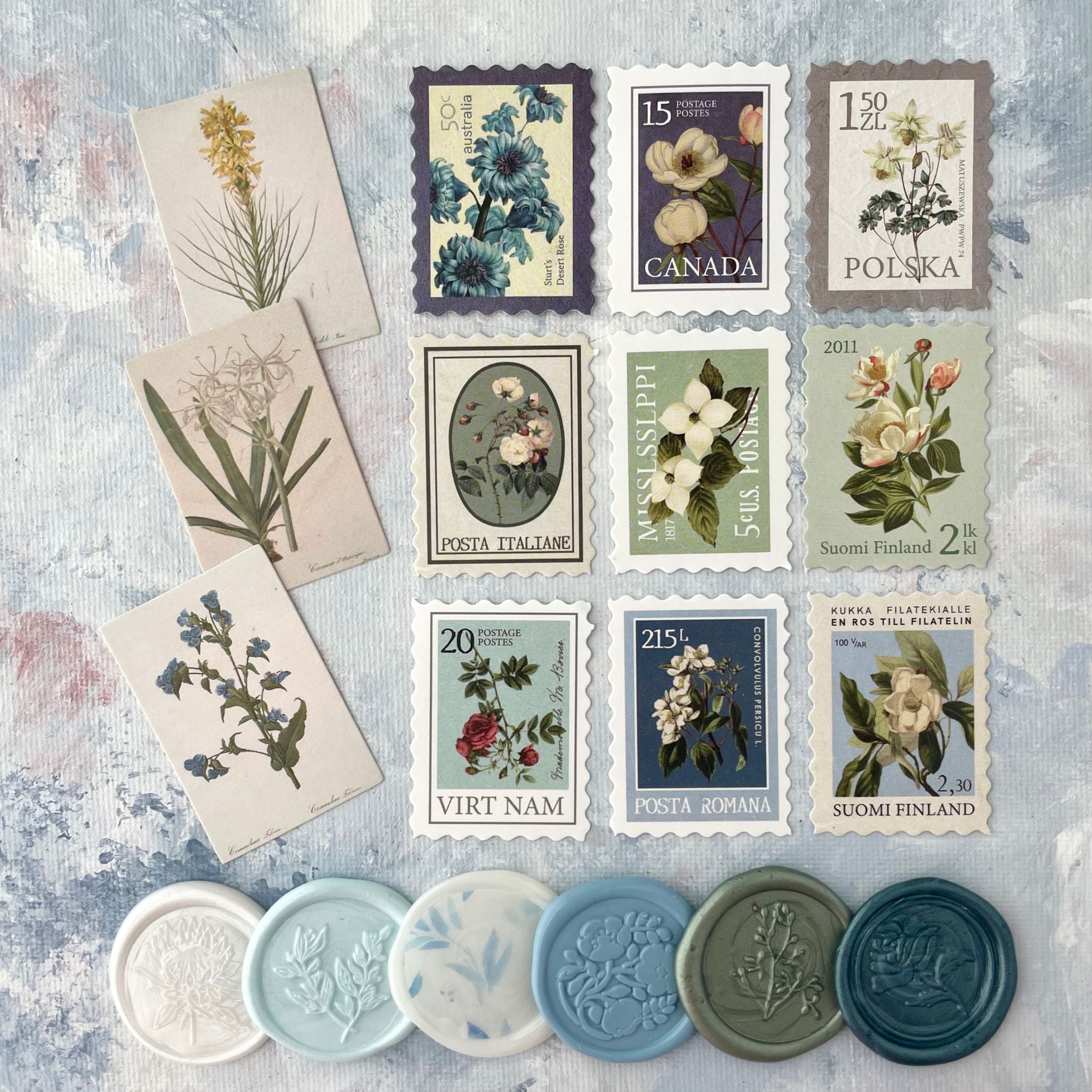 Wax Seal & fake Postage Flat Lay Kit in Shades of Blue