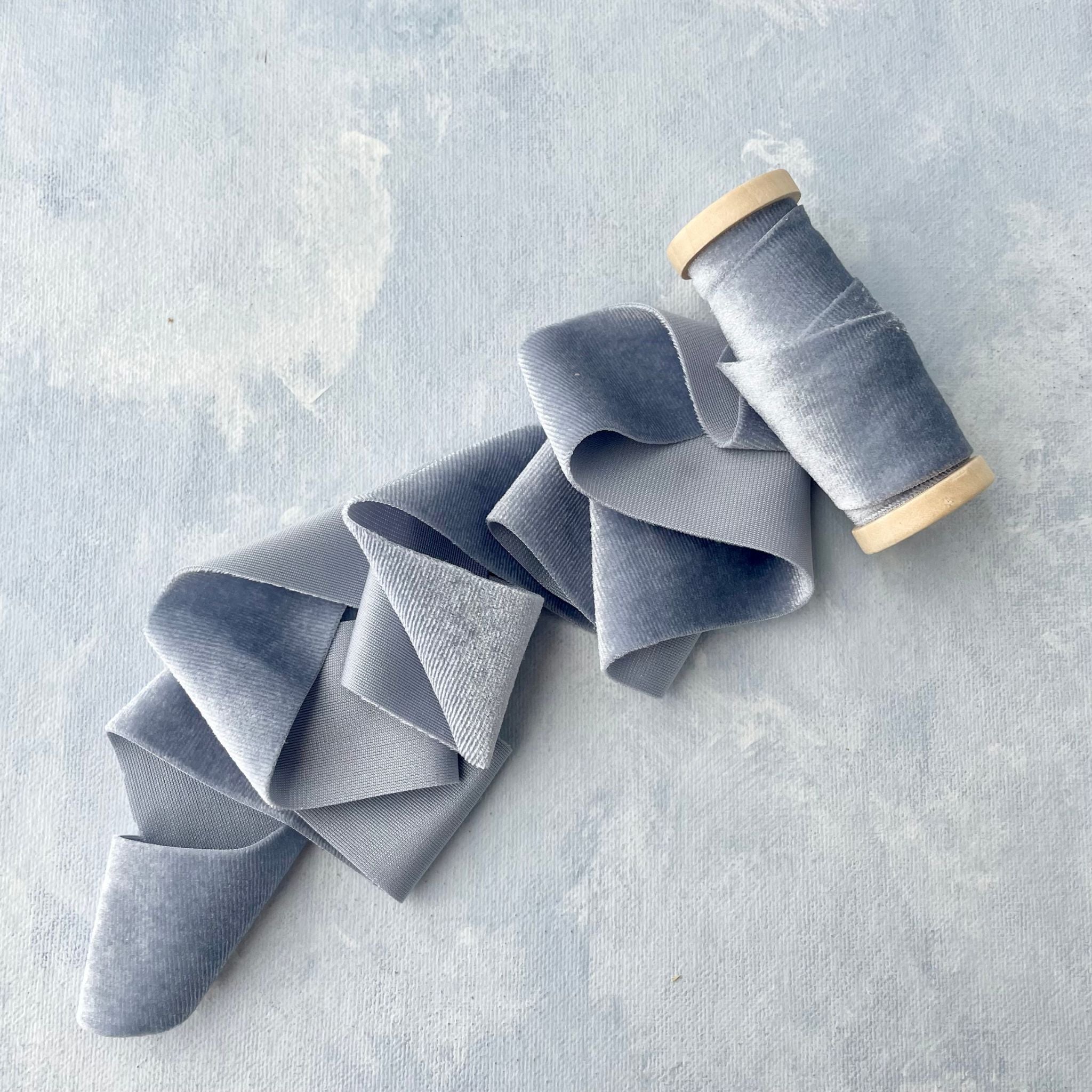 Velvet Dusty Blue Ribbon – Champagne & Grit