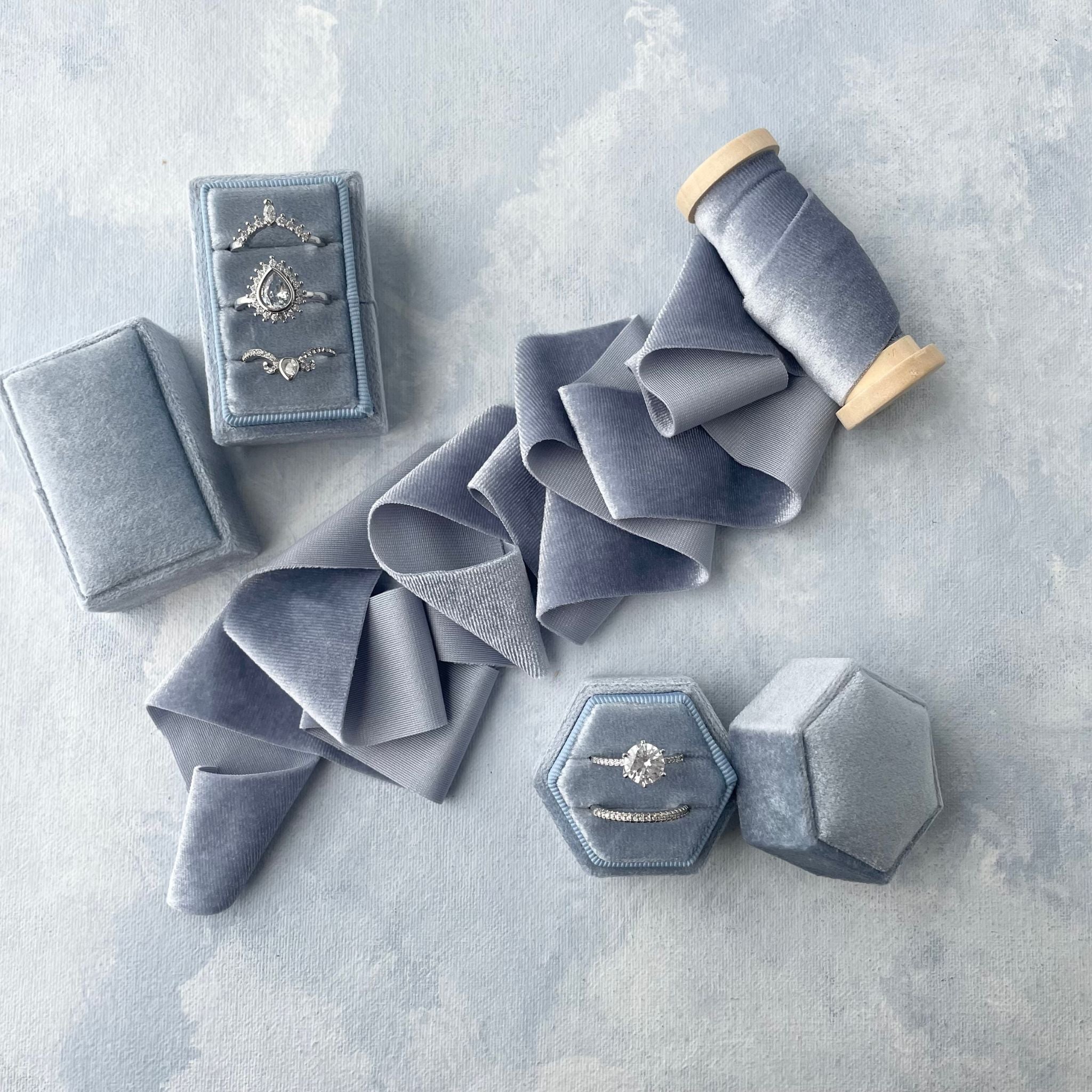 Velvet Dusty Blue Ribbon – Champagne & Grit
