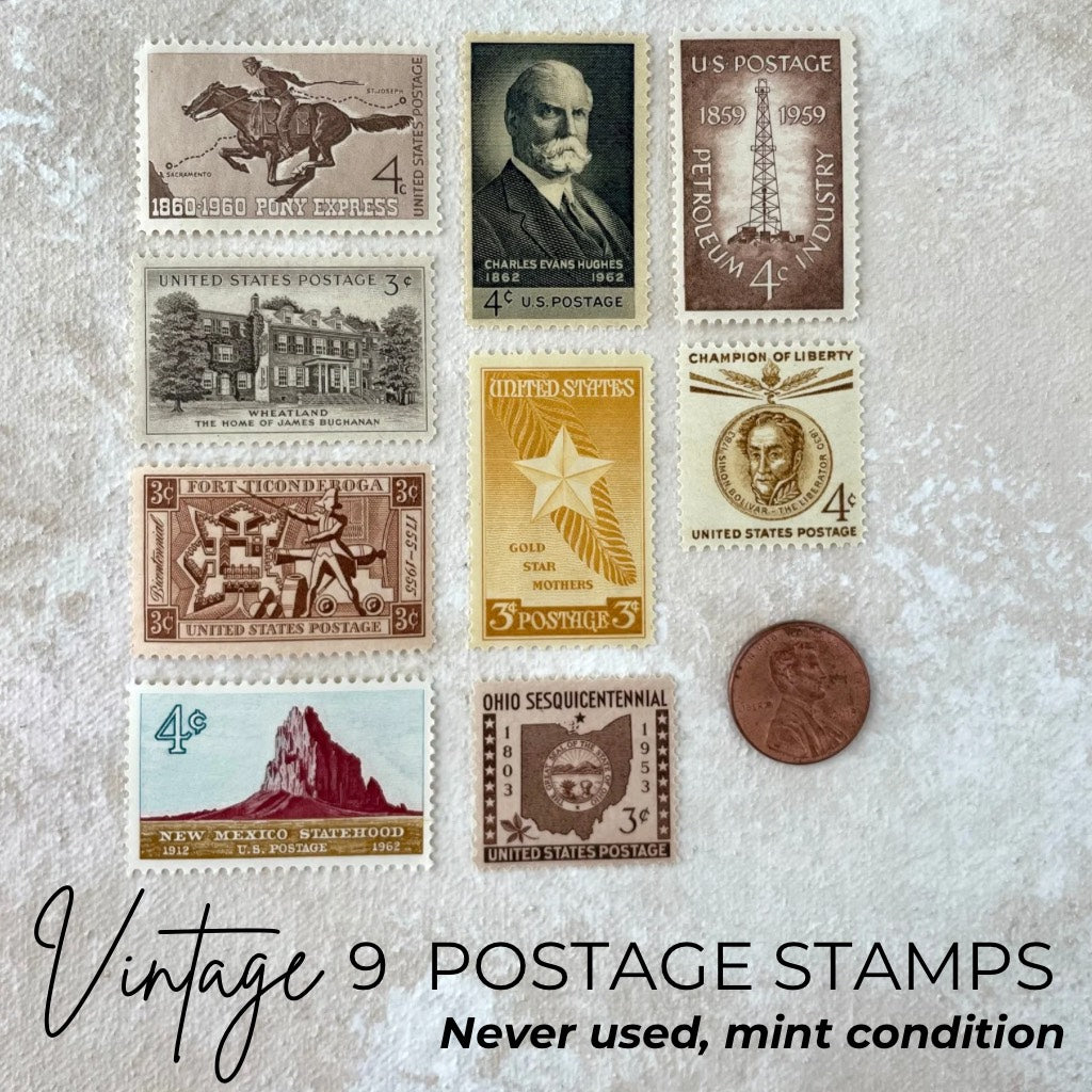 9.18.24 LAUNCHING ~ Vintage Postage Stamps Golden Neutral