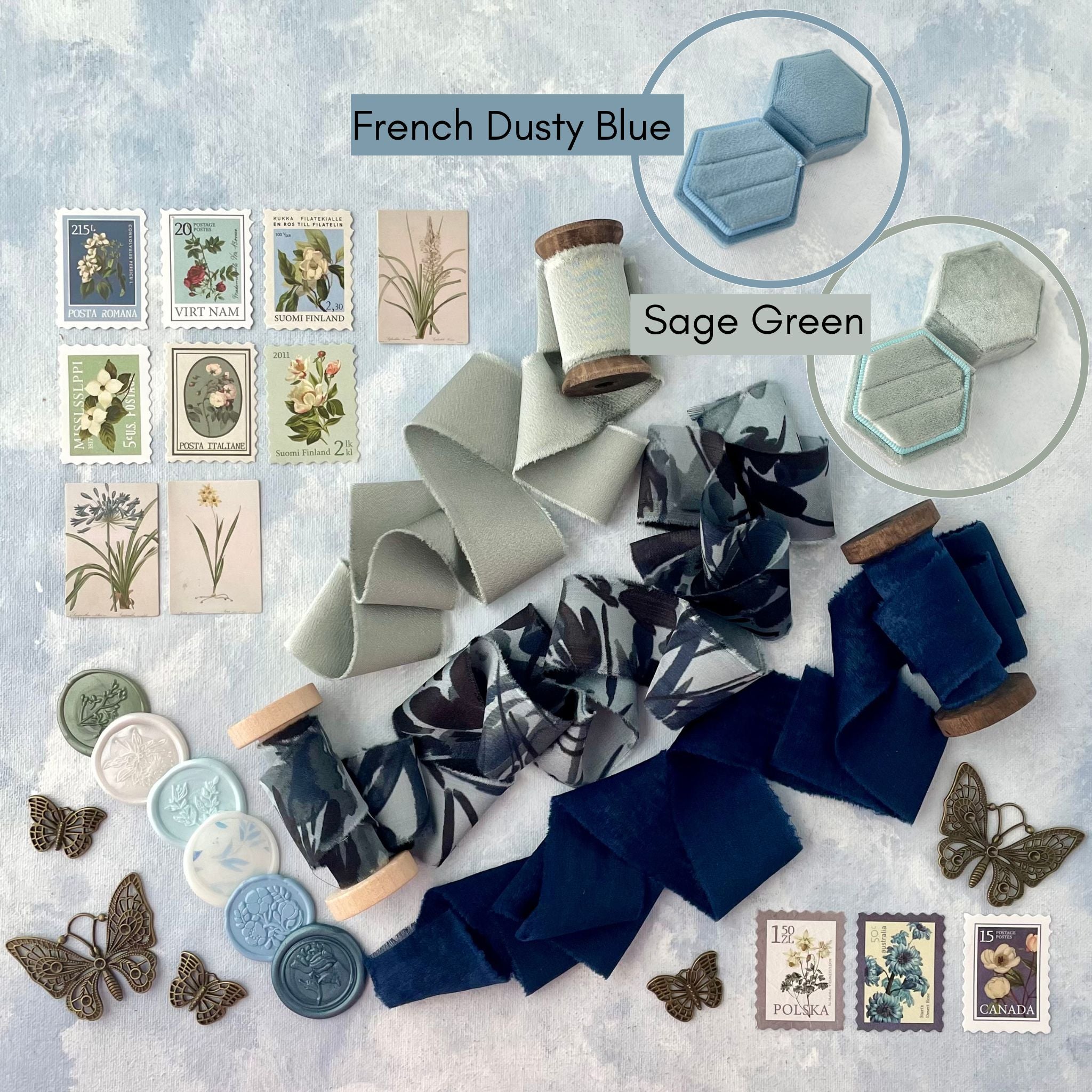 Dusty Blue, Navy & Sage Green Styling Kit