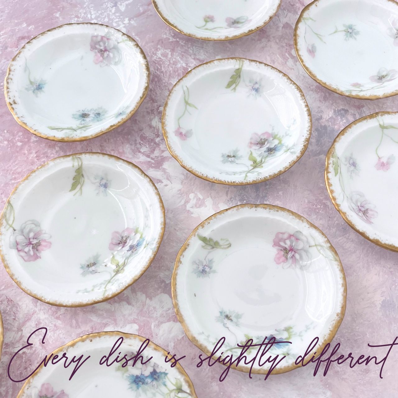 Floral with Gold Vintage Dishes