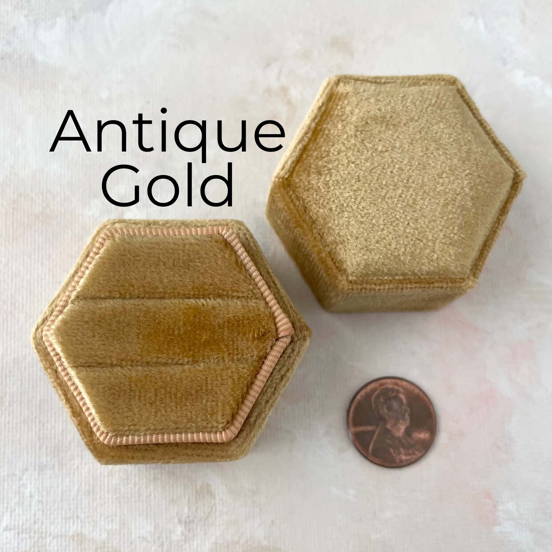 Antique Gold Ring Box Double Slotted Hexagon