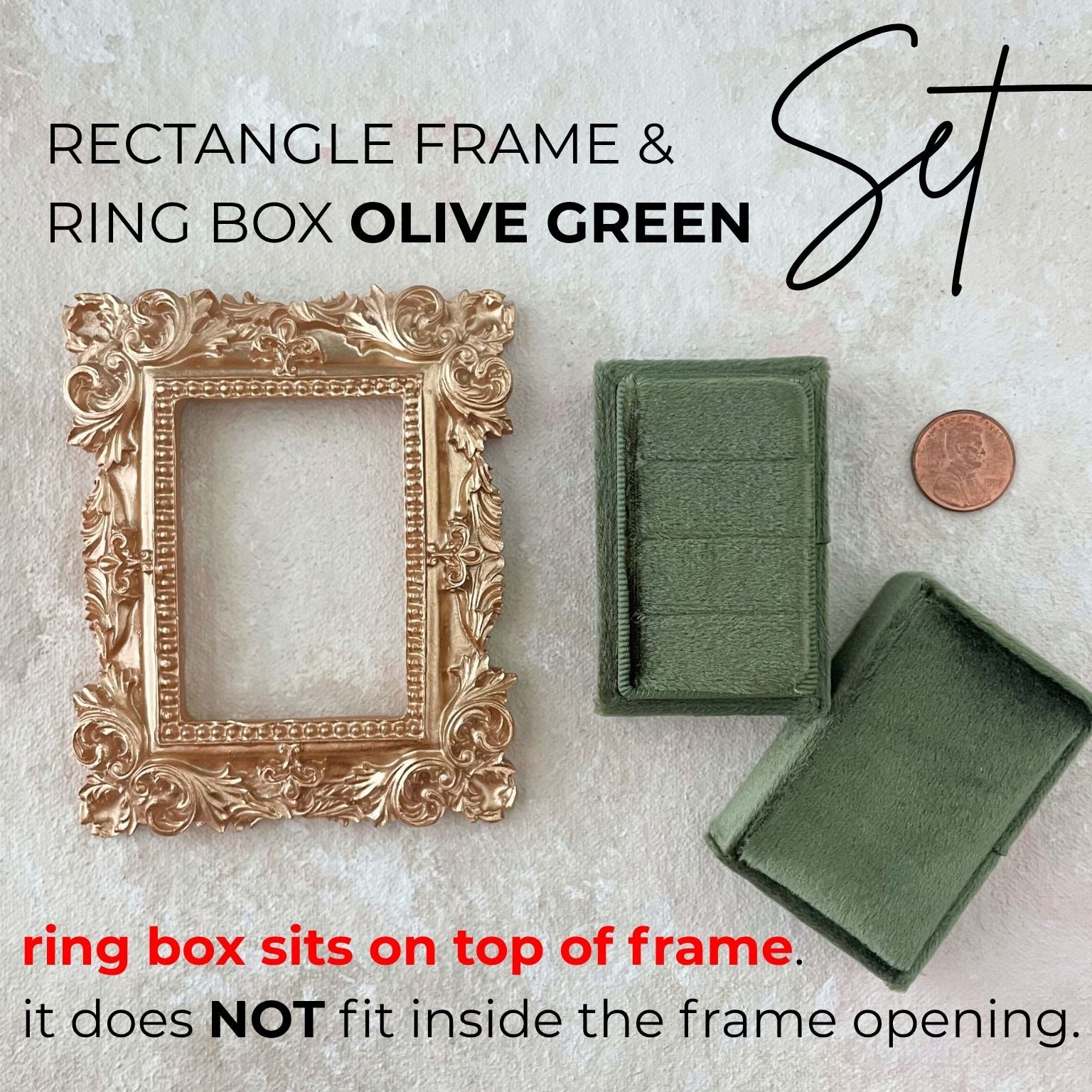 Wedding Ring Box 3 Slot Olive Green
