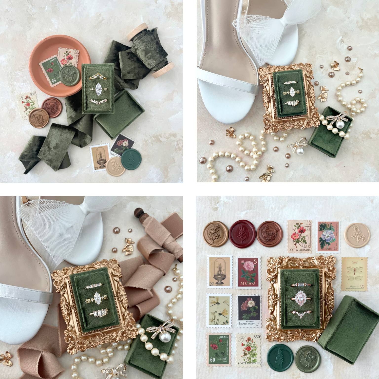 Olive Green 3 Slot Ring Box