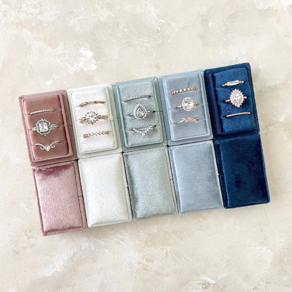 Triple Slot Velvet Ring Box Pastel Styling Kit