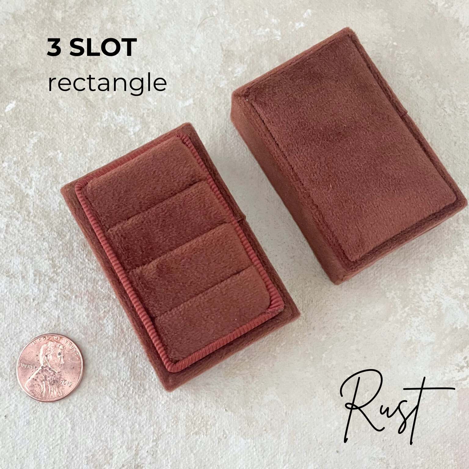 Rust Triple Ring Box with Terracotta Ribbon