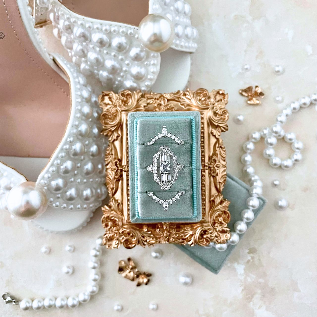 Sage Green Triple Ring Box