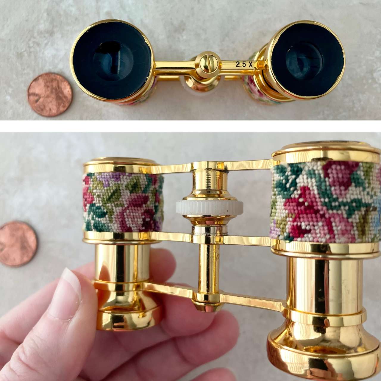 Floral Needlepoint and Gold Opera Glasses -  Opera Glasses