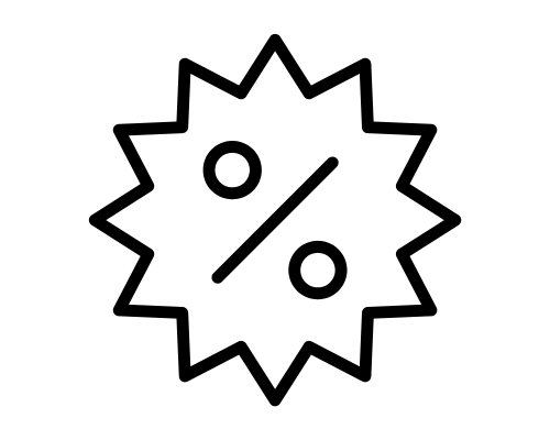 Discount symbol identifying  Stock Products at a Discounted Rate when you become a Brand Ambassador with Champagne & GRIT