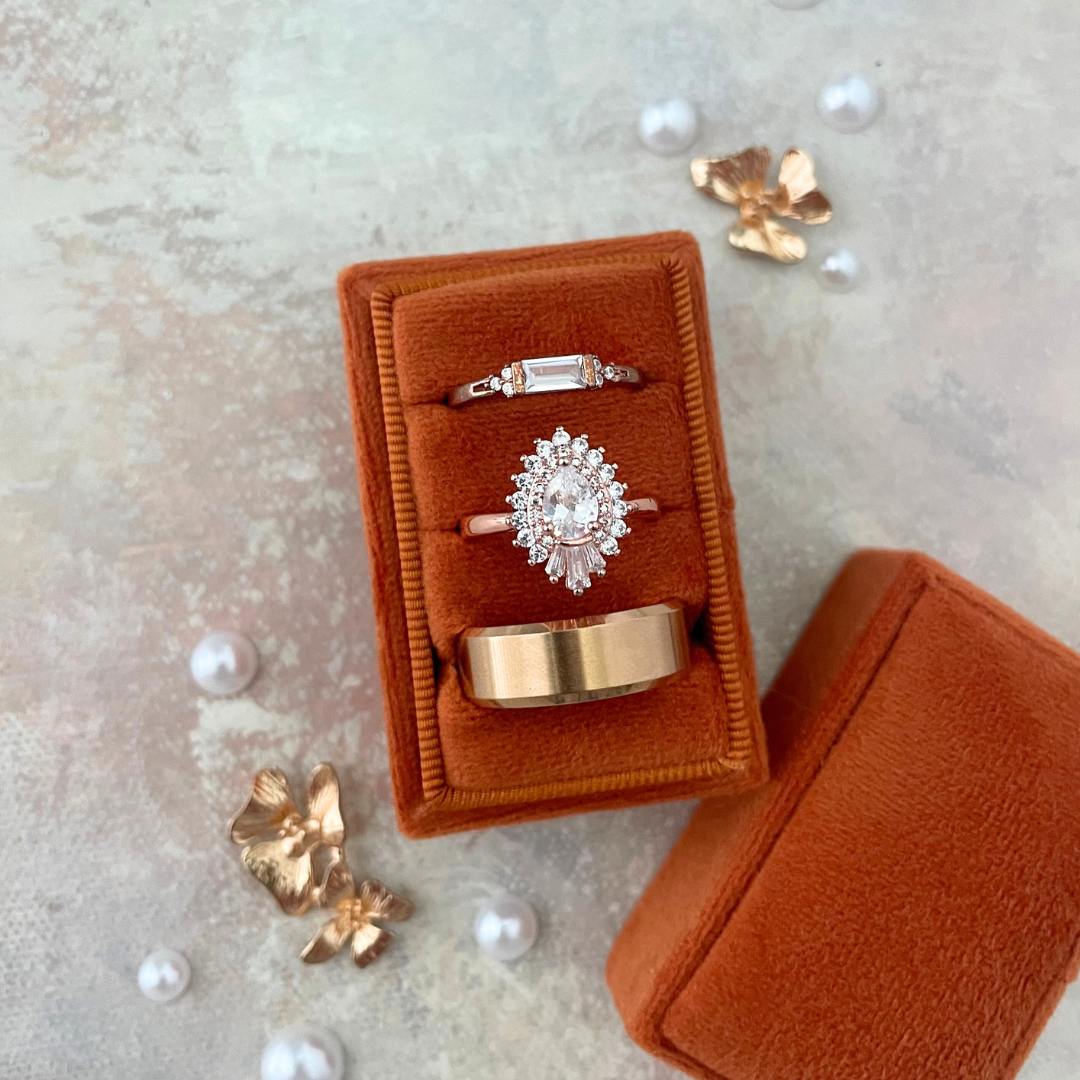 Burnt Orange Wedding Ring Box Triple