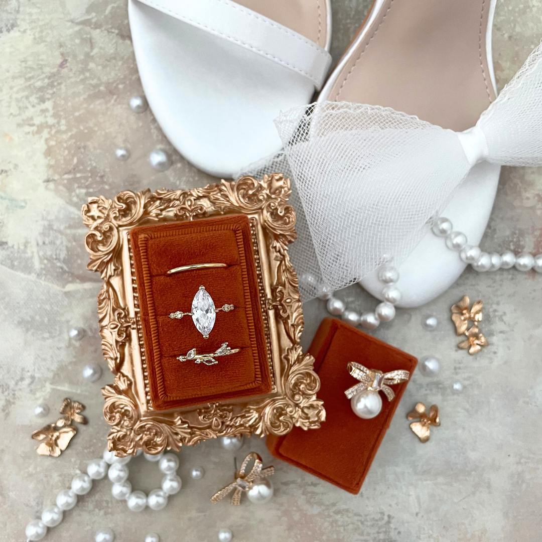 Burnt Orange Wedding Ring Box Triple