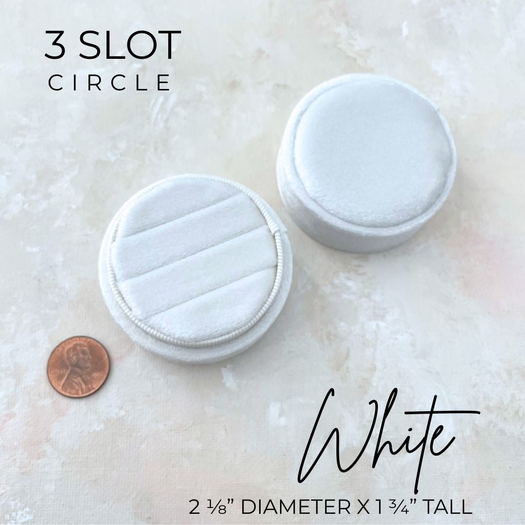 Wedding Ring Box White Velvet ~ 3 Slot Round