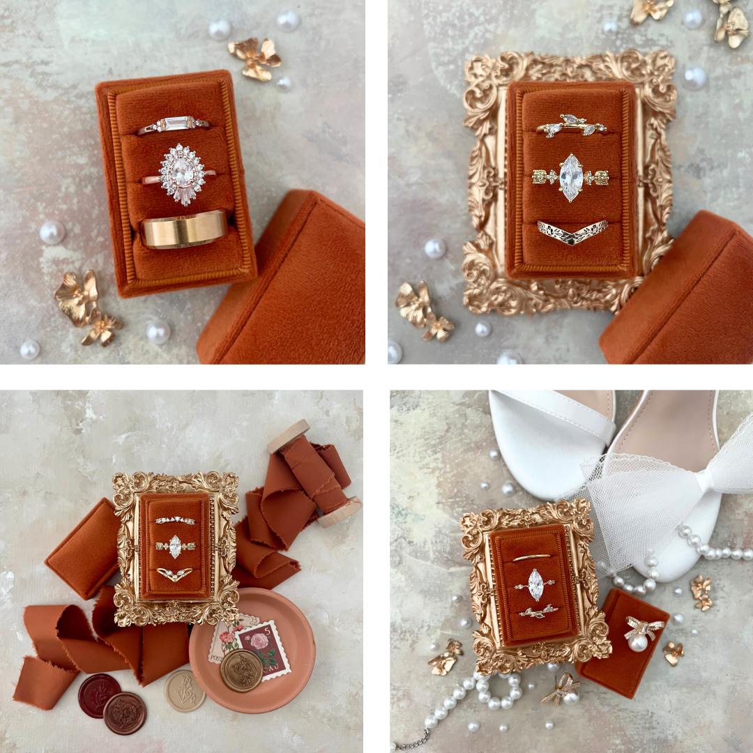 Burnt Orange Wedding Ring Box Triple