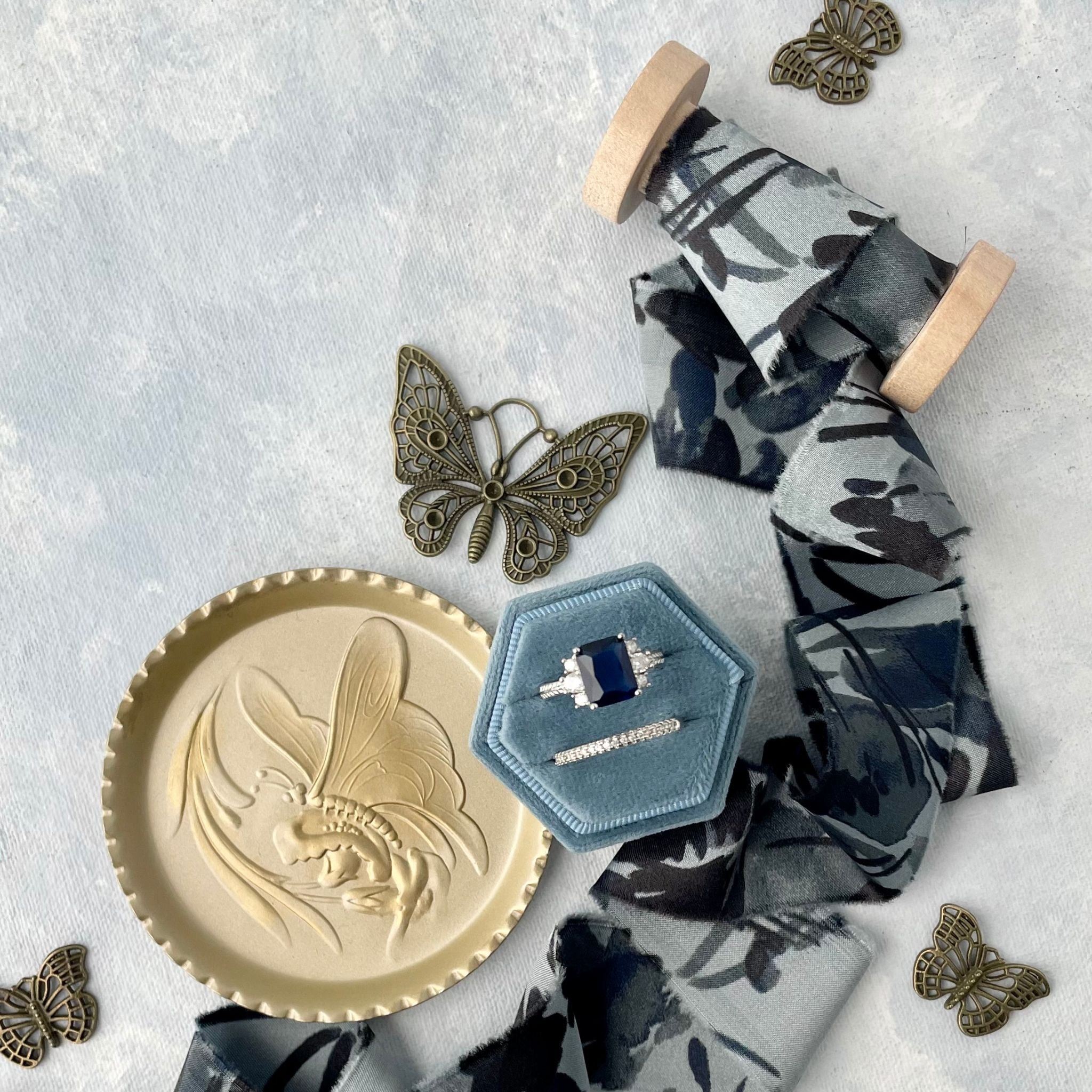 Dusty Blue & Sage Ring Box Set of 3