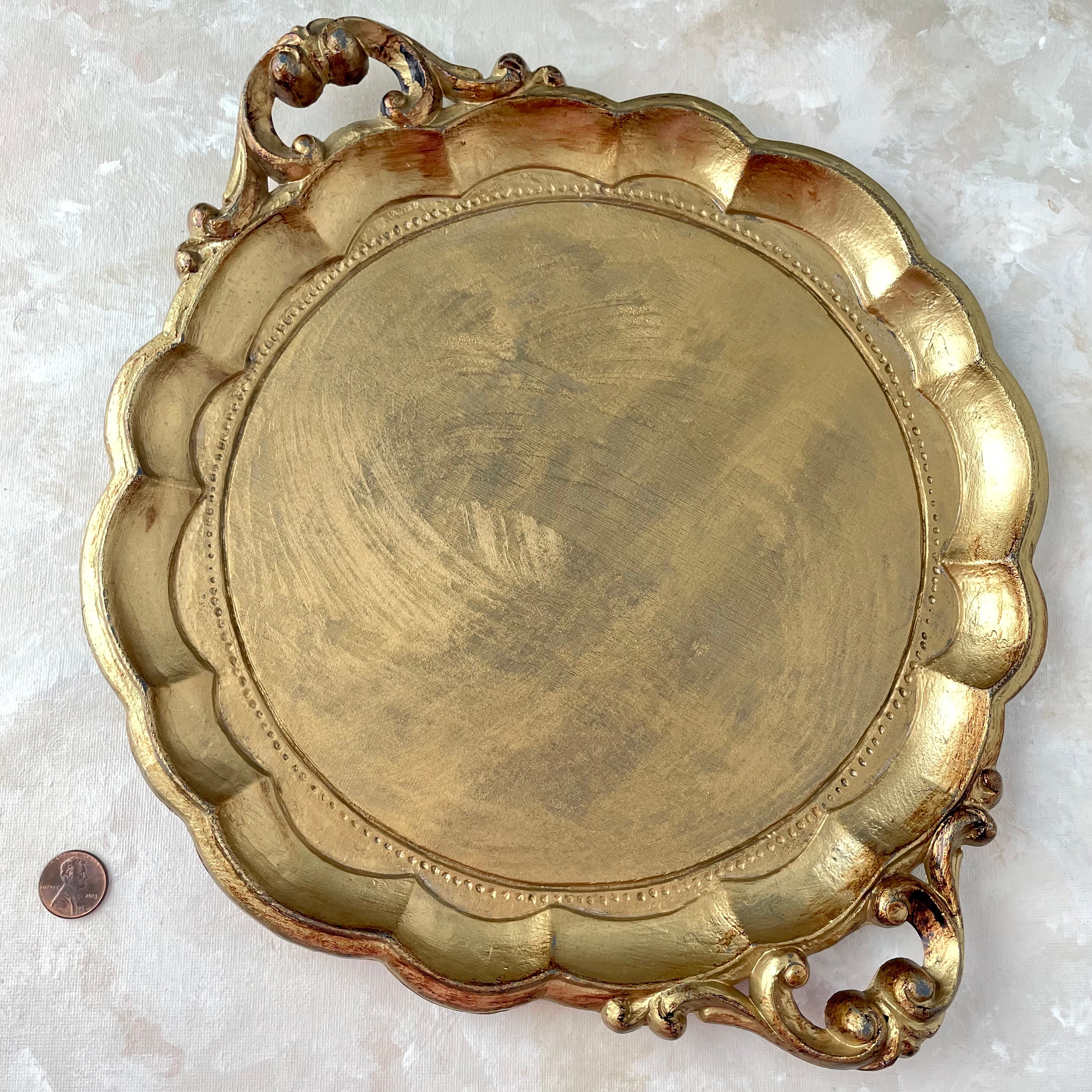 Restored Gold Italian Florentine Round Vintage Tray ~ Medium Tray
