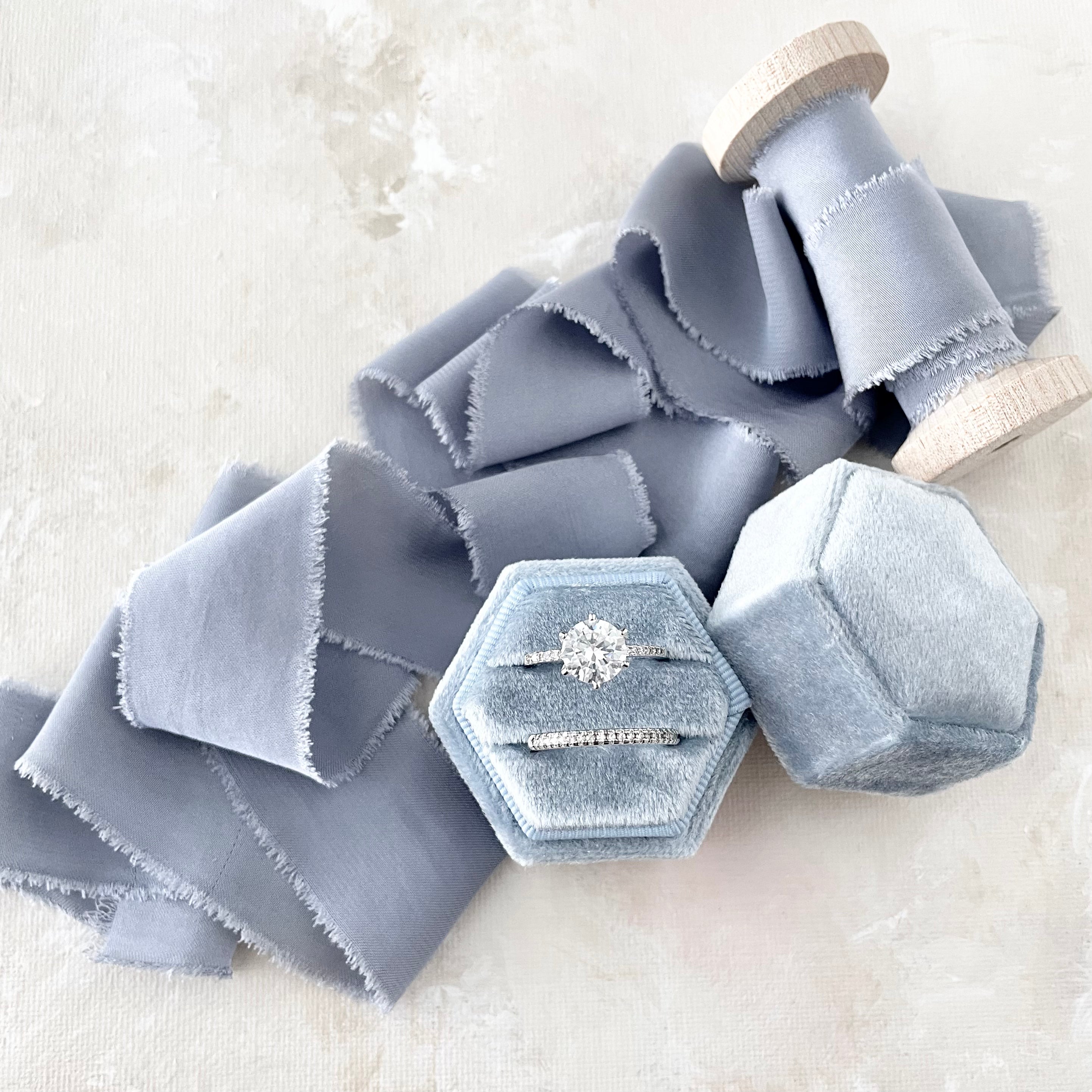 Dusty Blue Ring Boxes in Hexagon & Circle