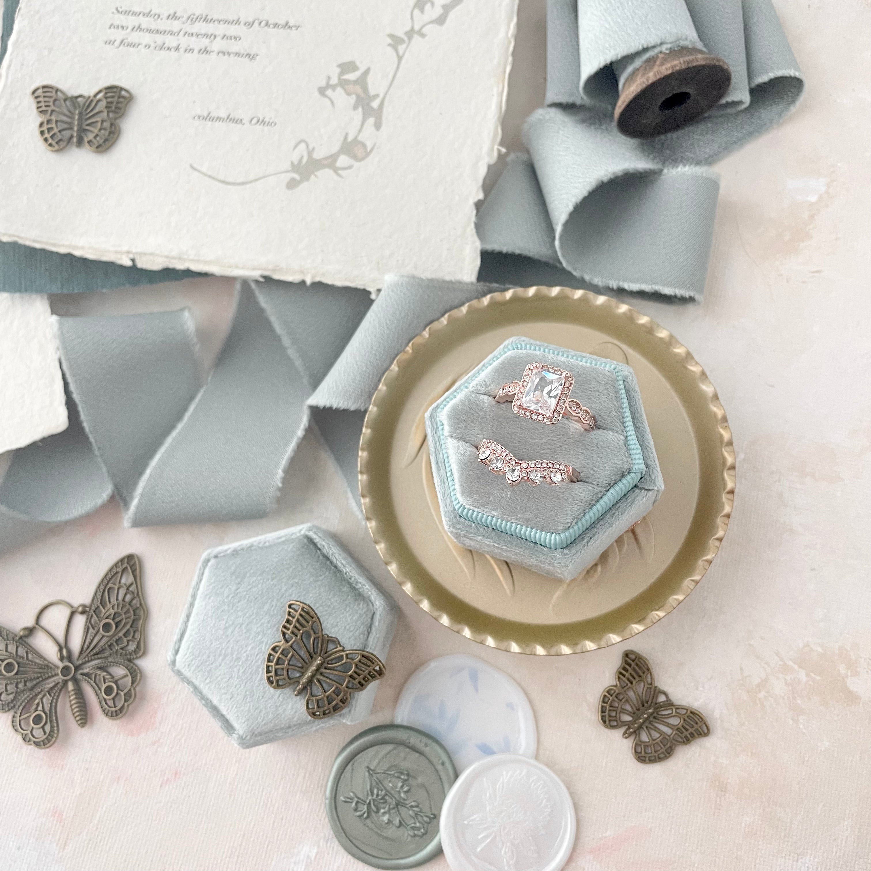 Dusty Blue & Sage Ring Box Set of 3