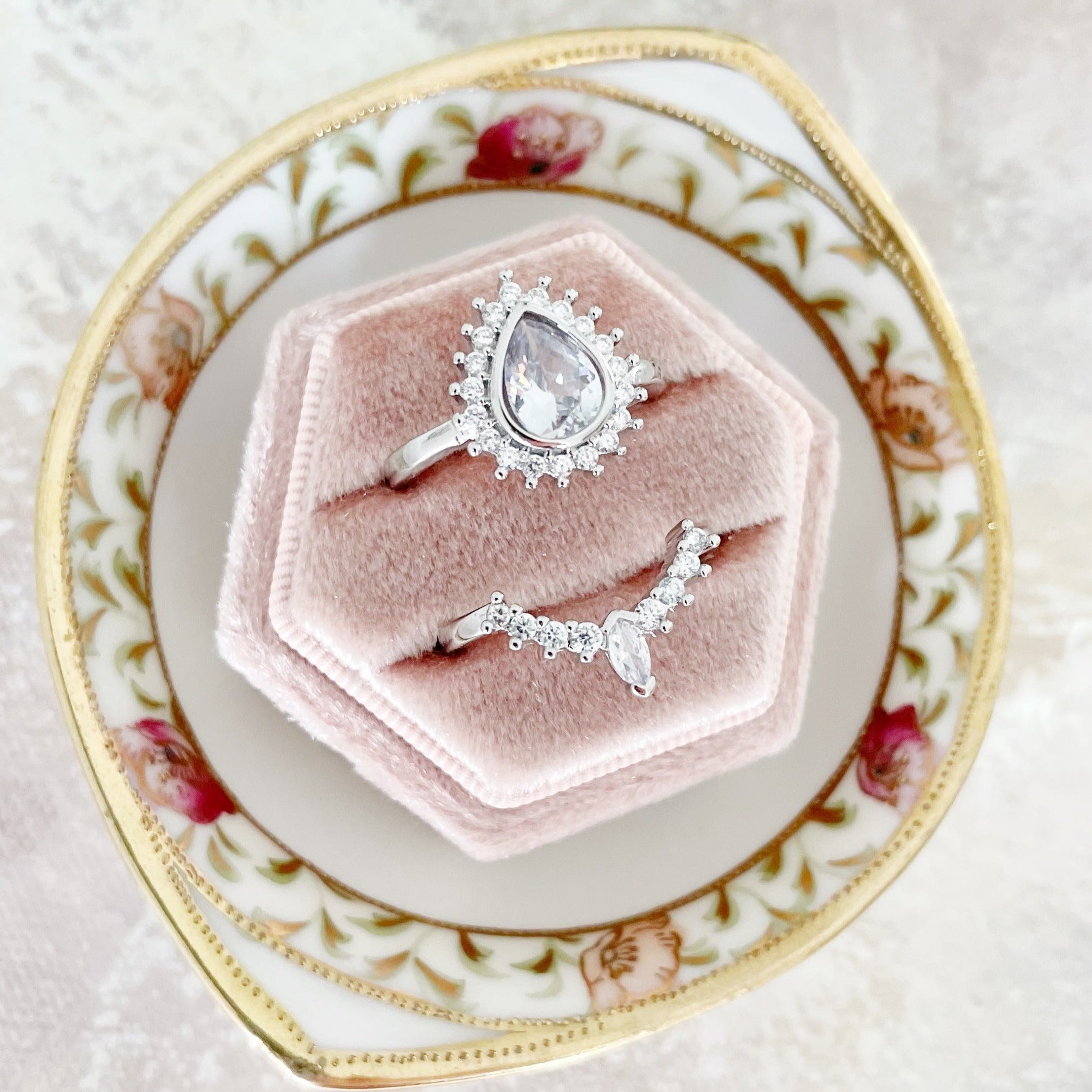 Blush Ring Box Hexagon Double Slotted for Weddings