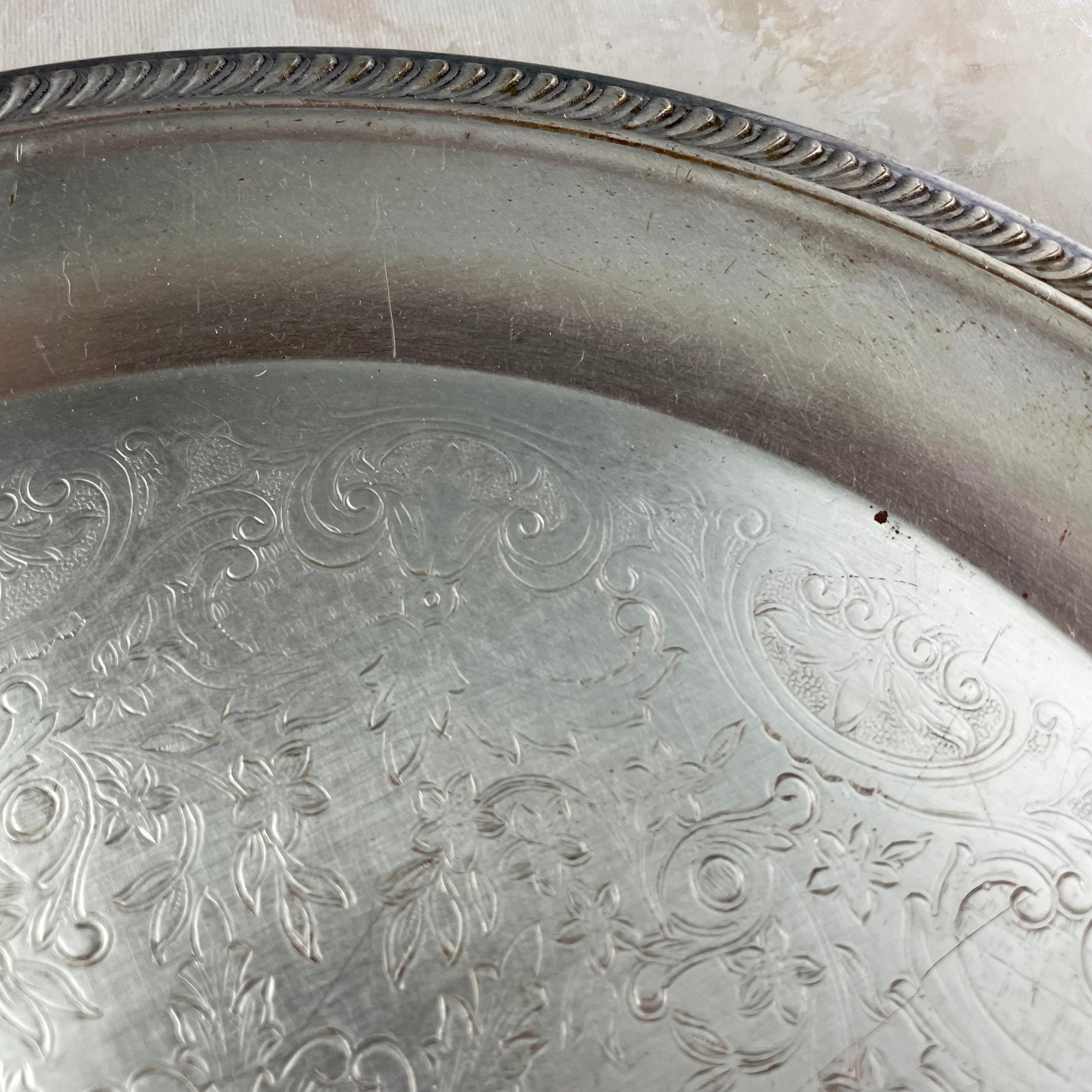 Large Bright Silver Classic Silver Vintage Tray ~ Large Size