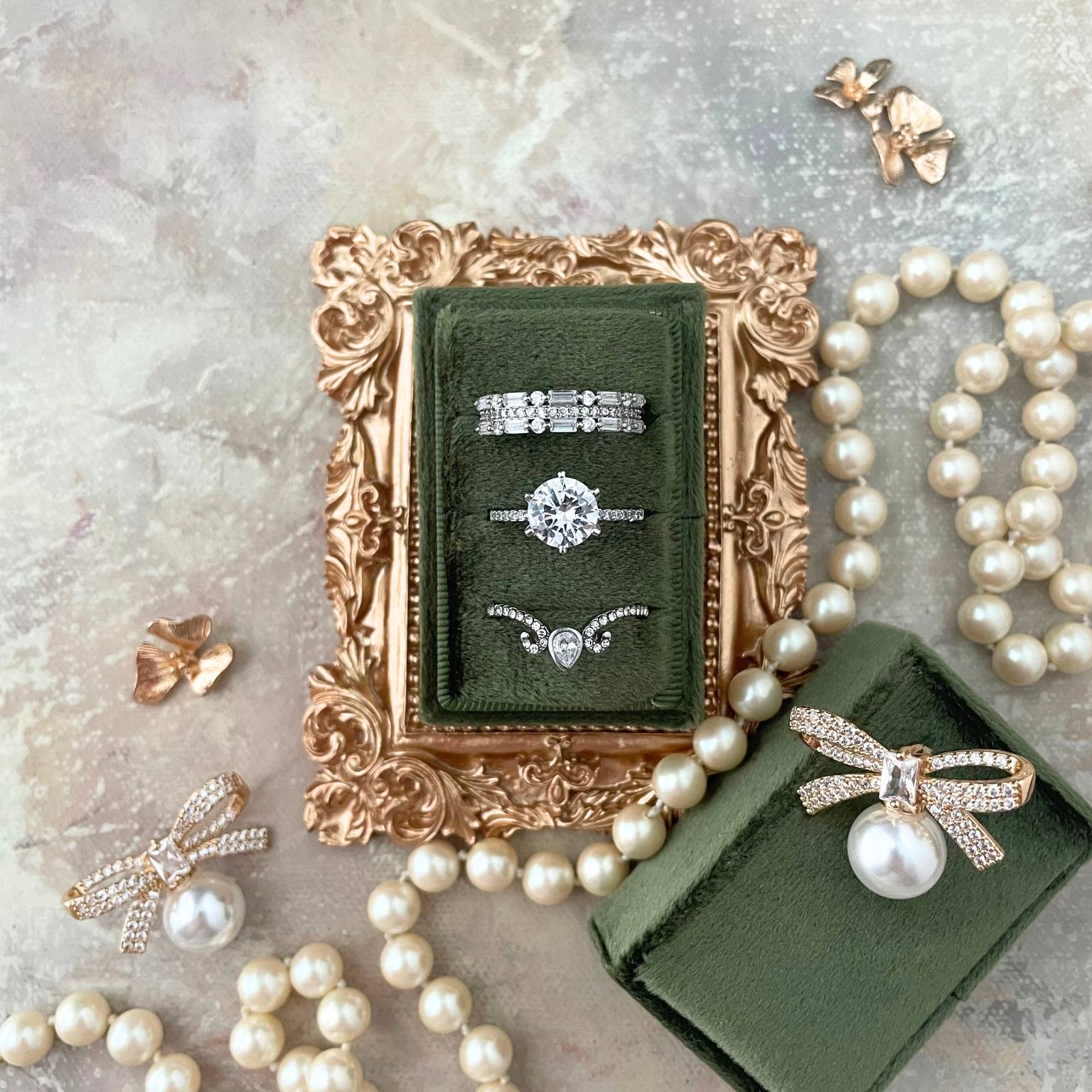 Olive Green 3 Slot Ring Box