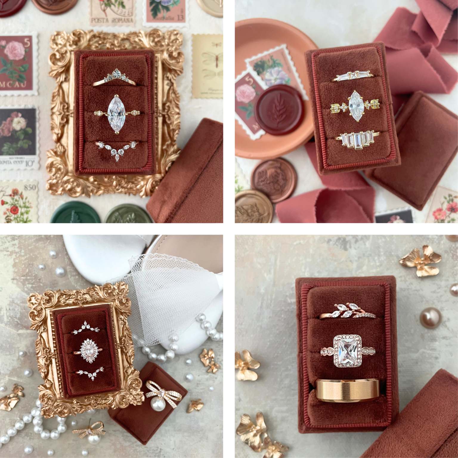 Rust Triple Ring Box with Terracotta Ribbon