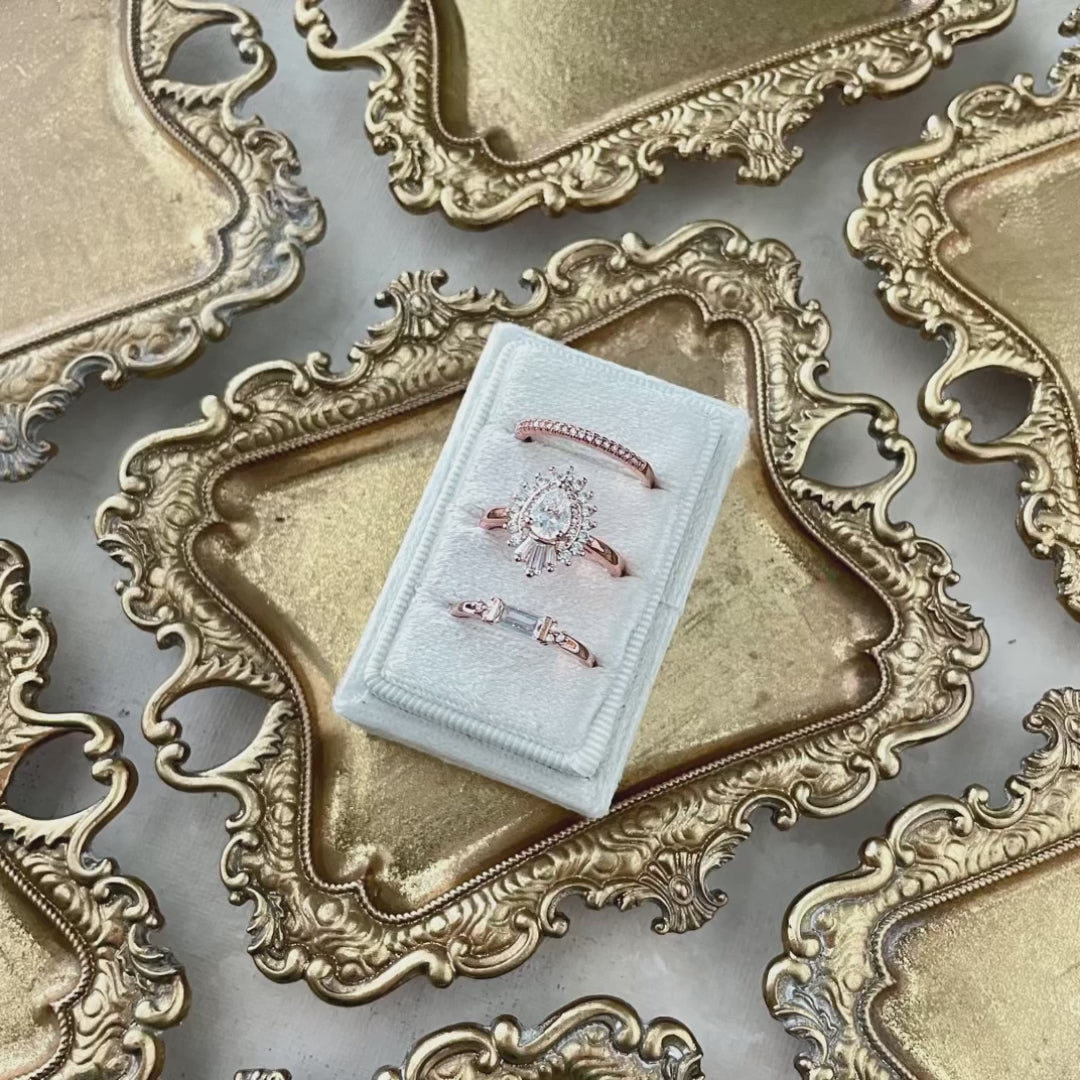 Close up video of gold vintage trays - Flat Lay Props from Champagne & GRIT