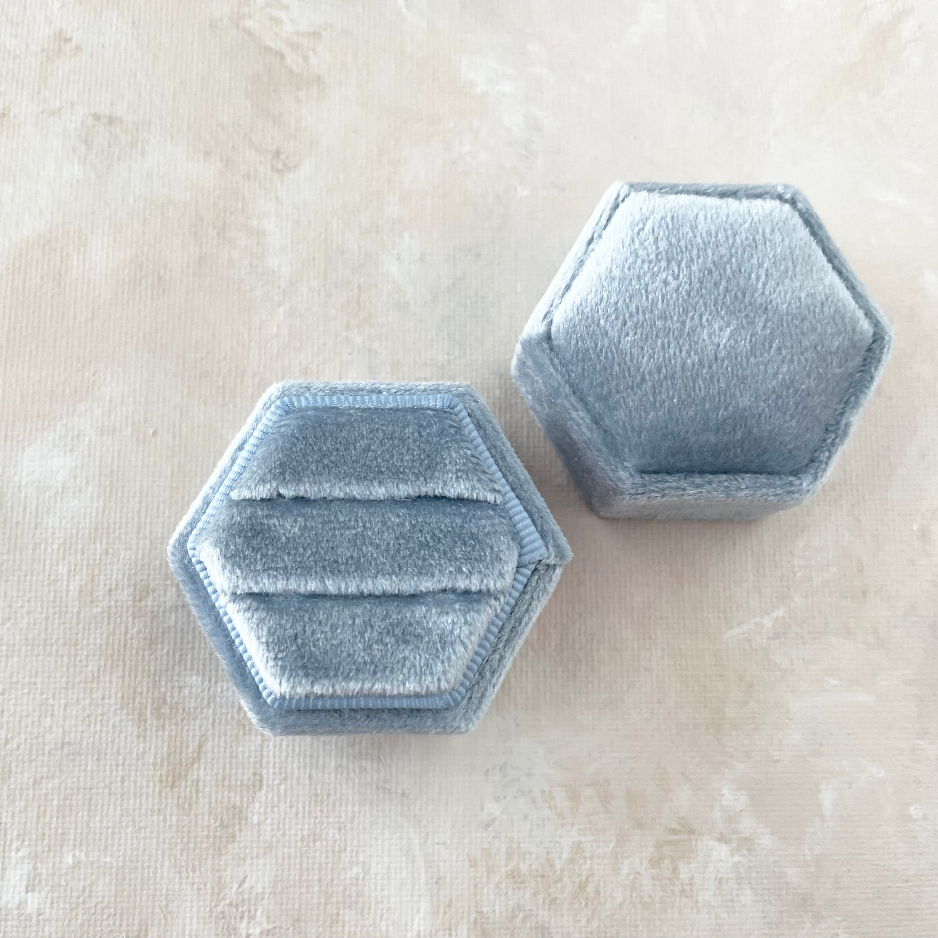Dusty Blue Ring Boxes in Hexagon & Circle