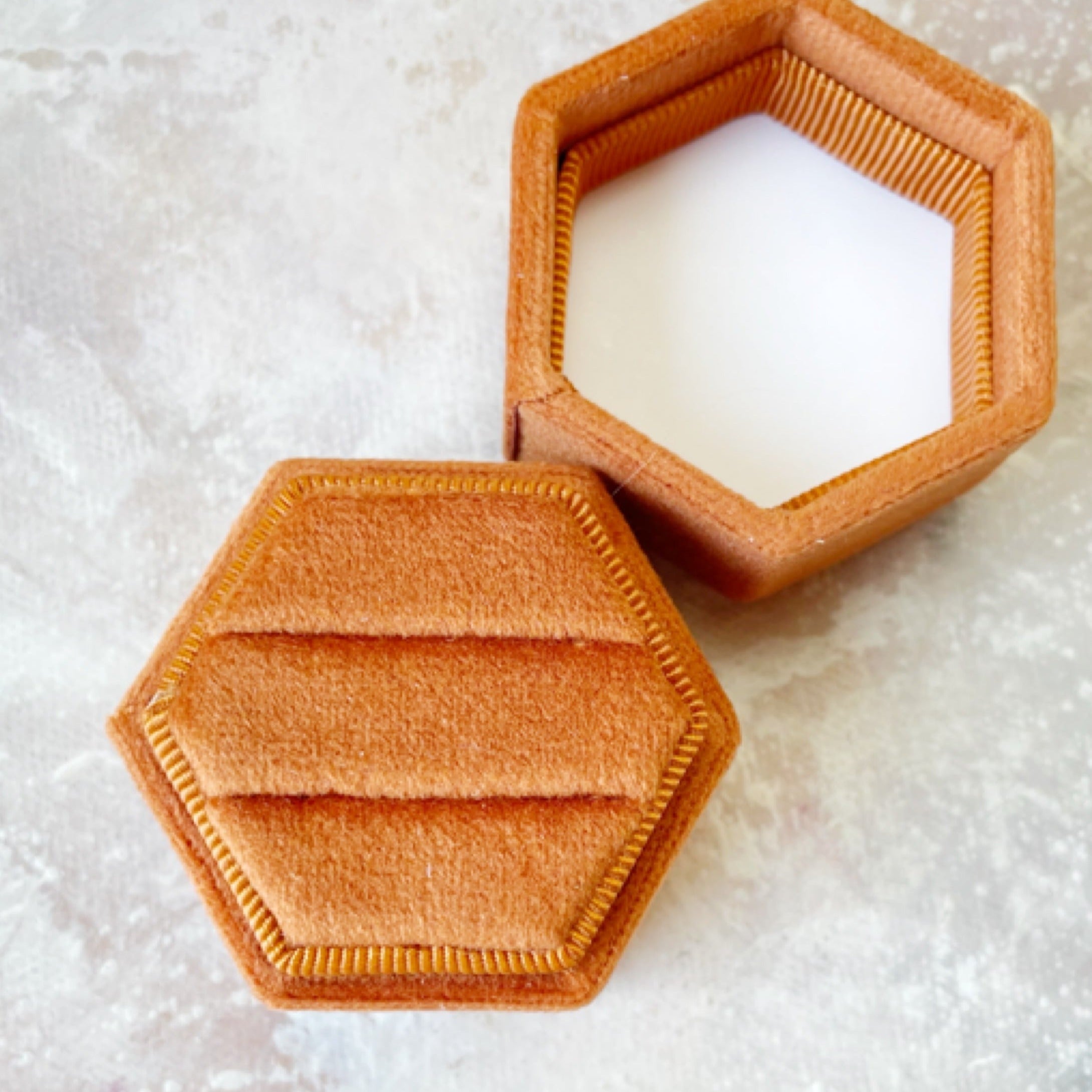 Orange Rust Ring Box In Circle & Hexagon