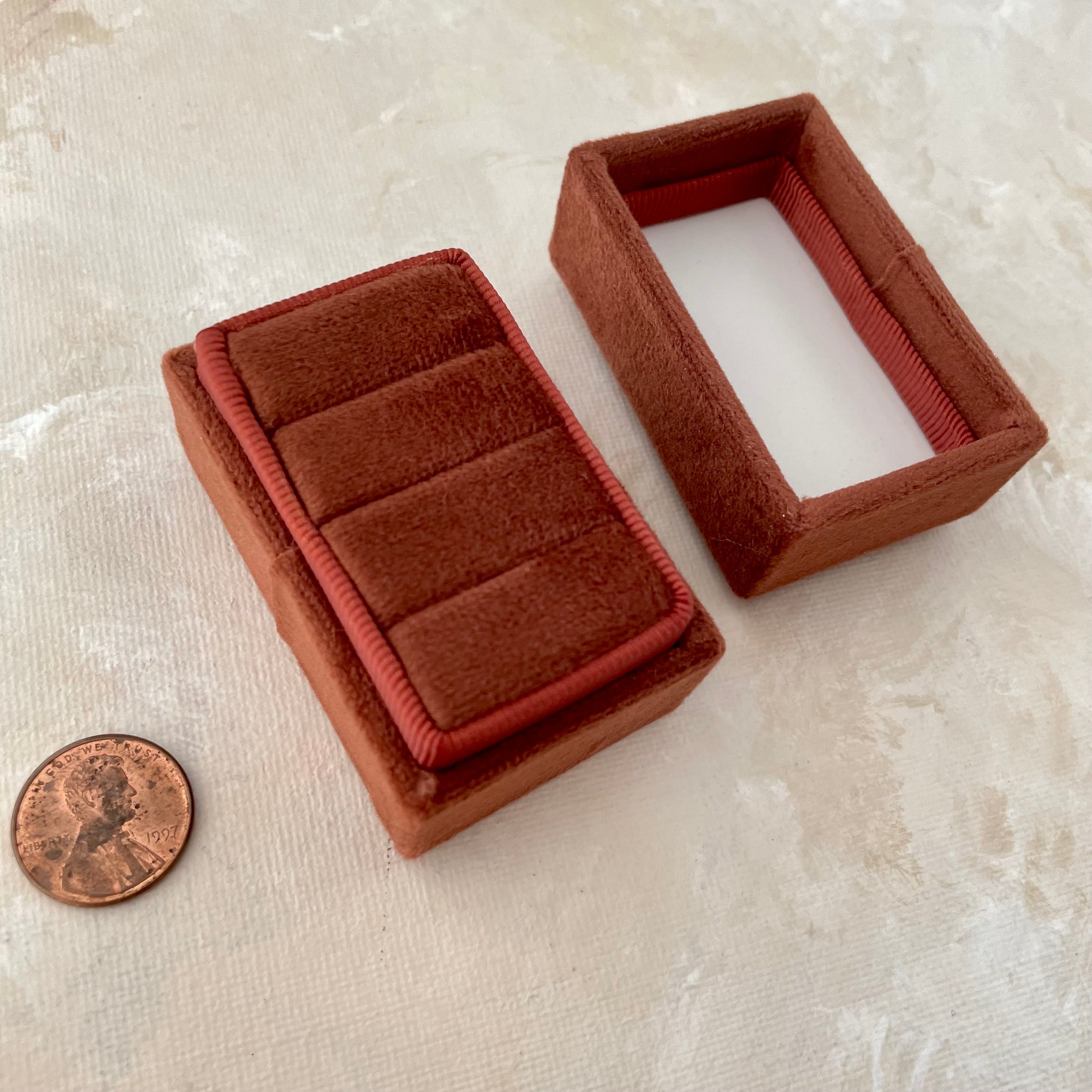 Rust Triple Ring Box with Terracotta Ribbon