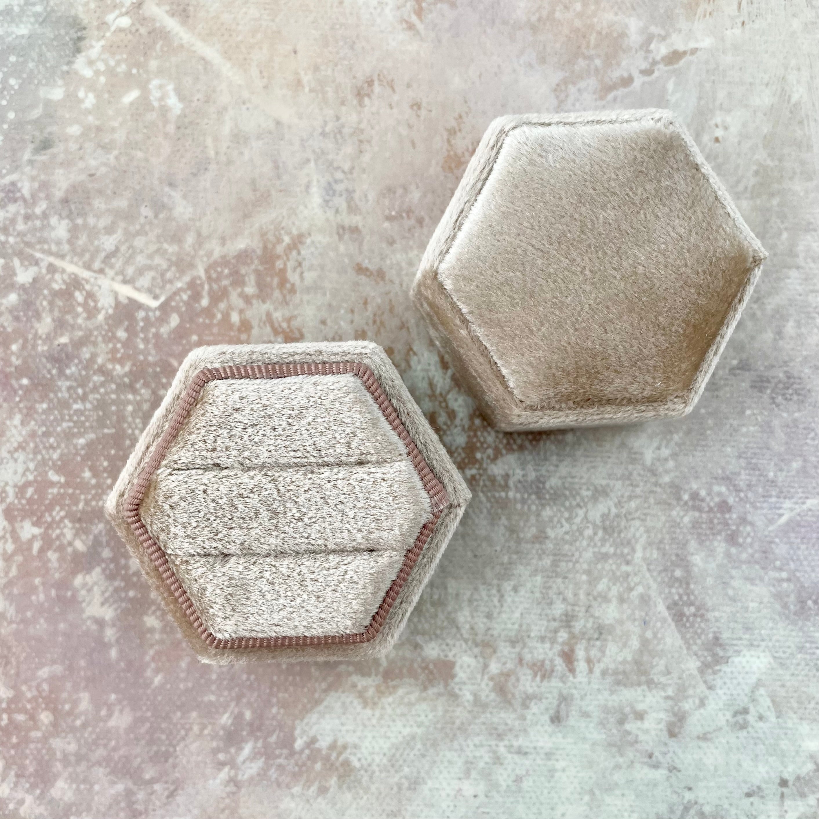 Tan Ring Box in Circle and Hexagon