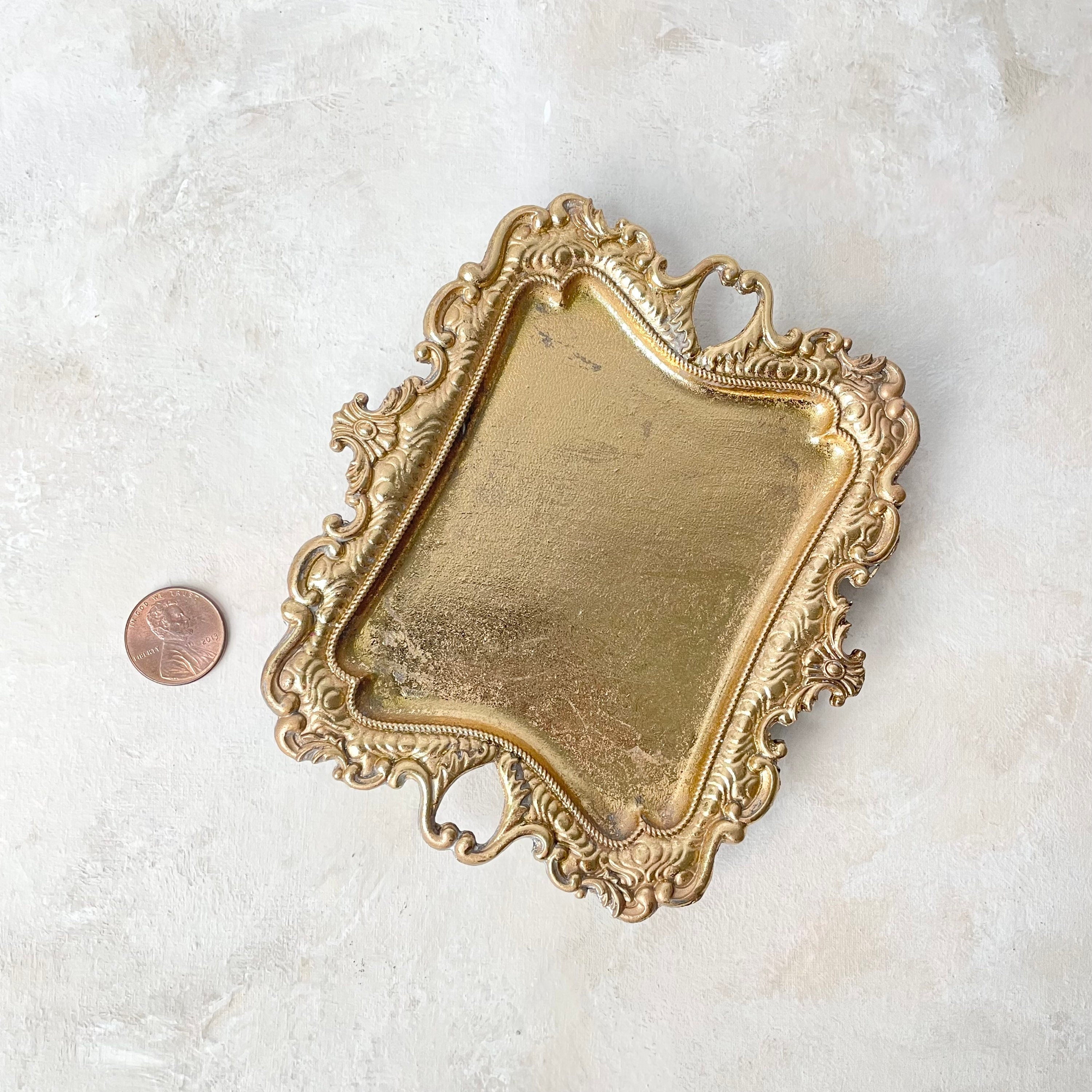 5 inch gold tray with penny beside for size reference - flat lay props from Champagne & GRIT