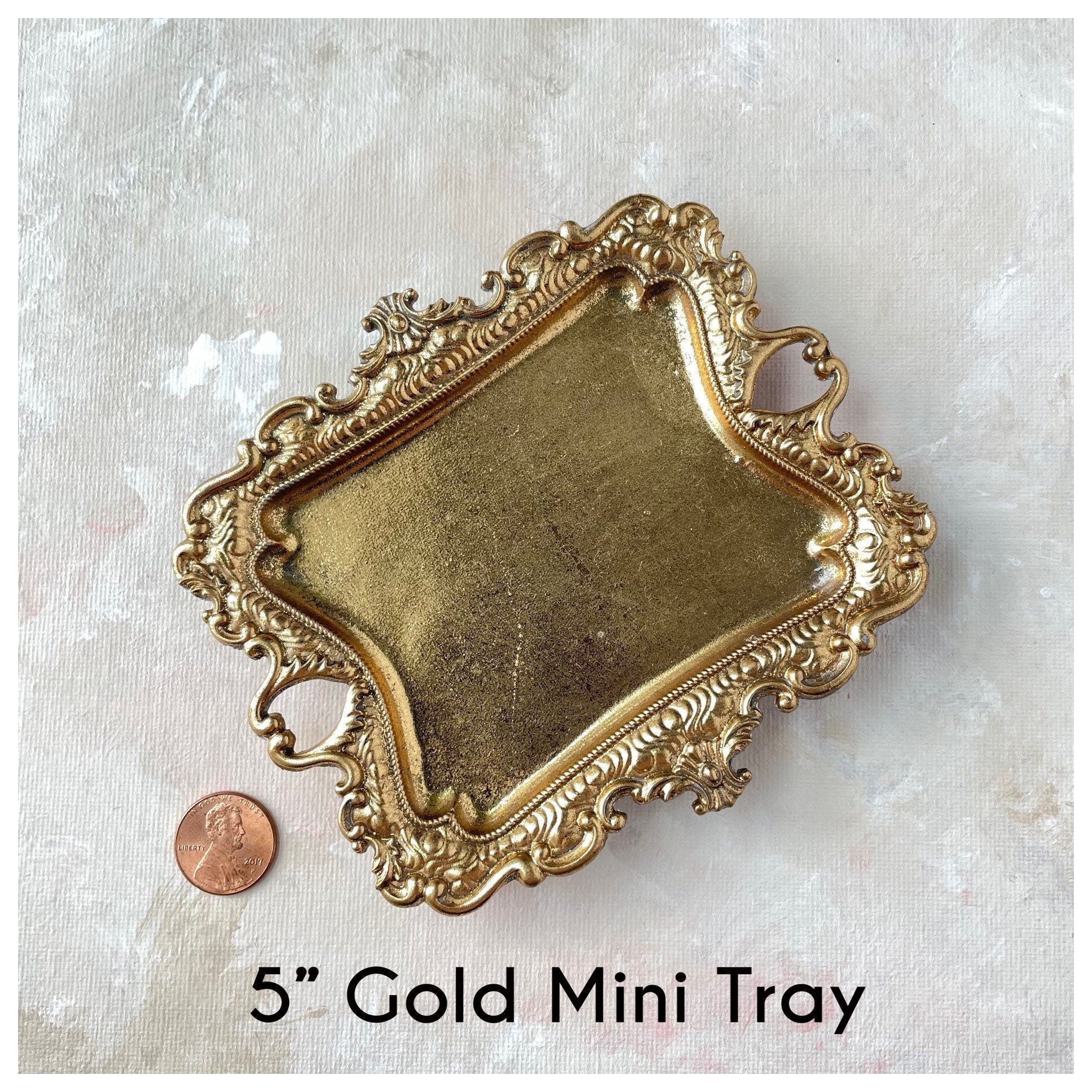  Gold vintage tray for wedding flay lay with penny beside for size reference - Flat lay props from Champagne & GRIT
