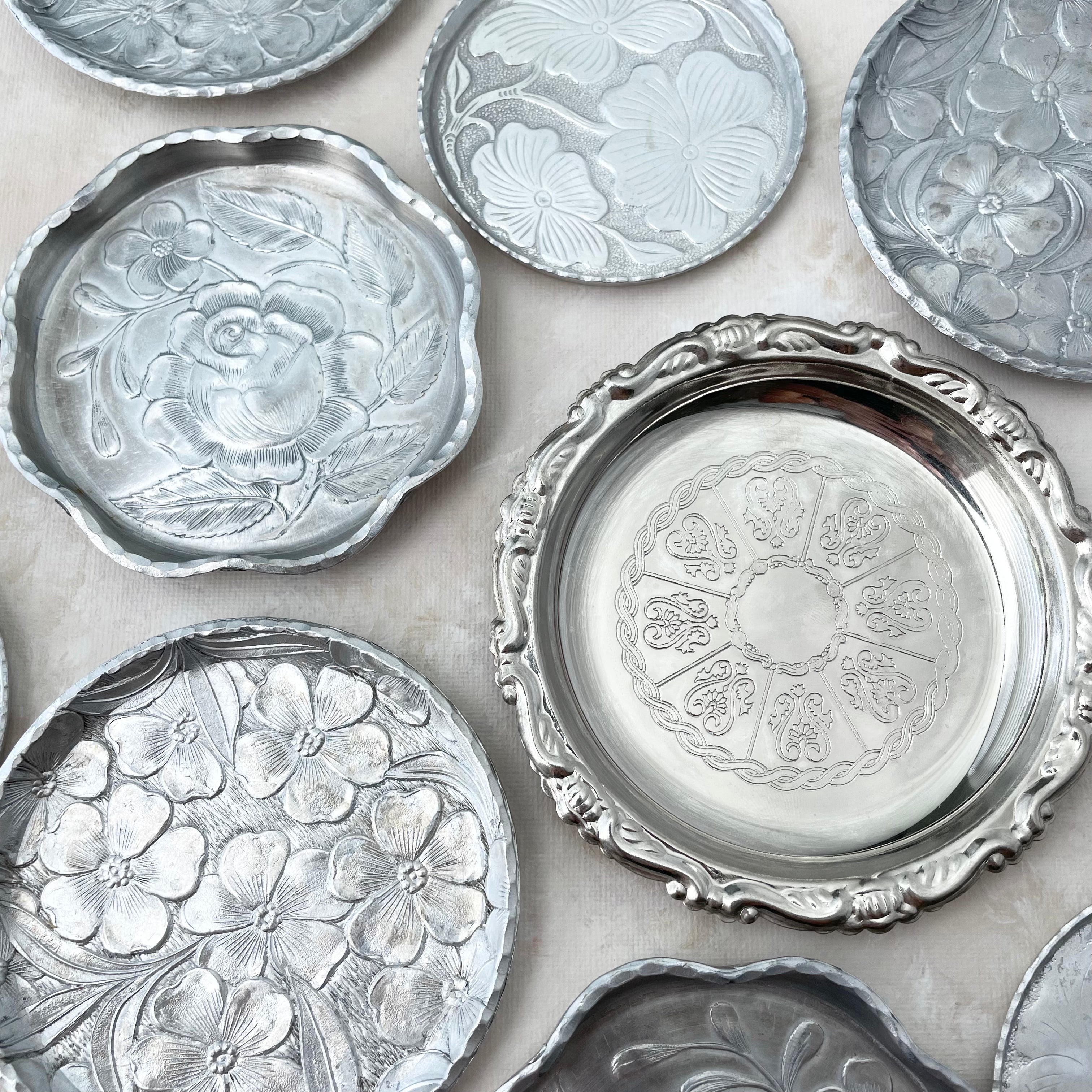 Collections of Silver round dishes - Wedding Flat lay props from Champagne & GRIT