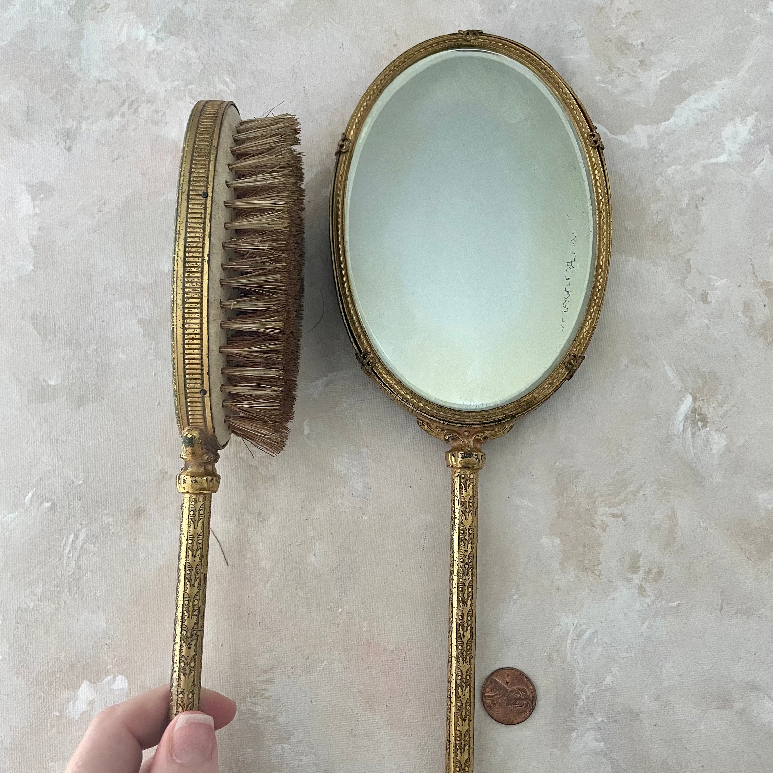 Art Deco Vanity Mirror & Brush Set