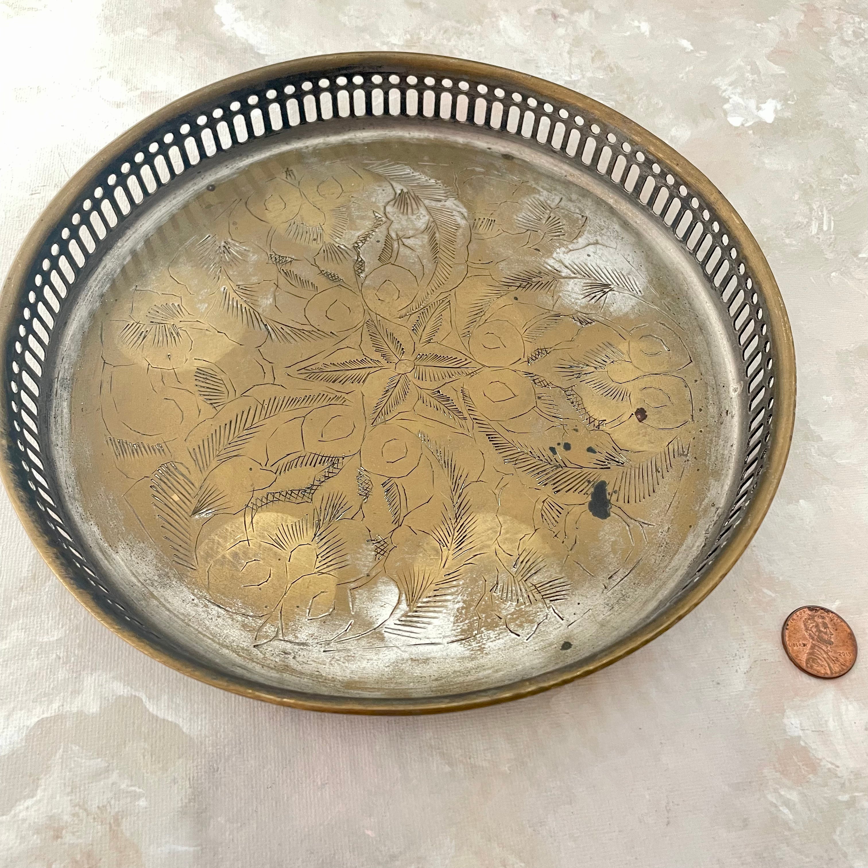 Golden Round Vintage Tray ~ Mini Tray