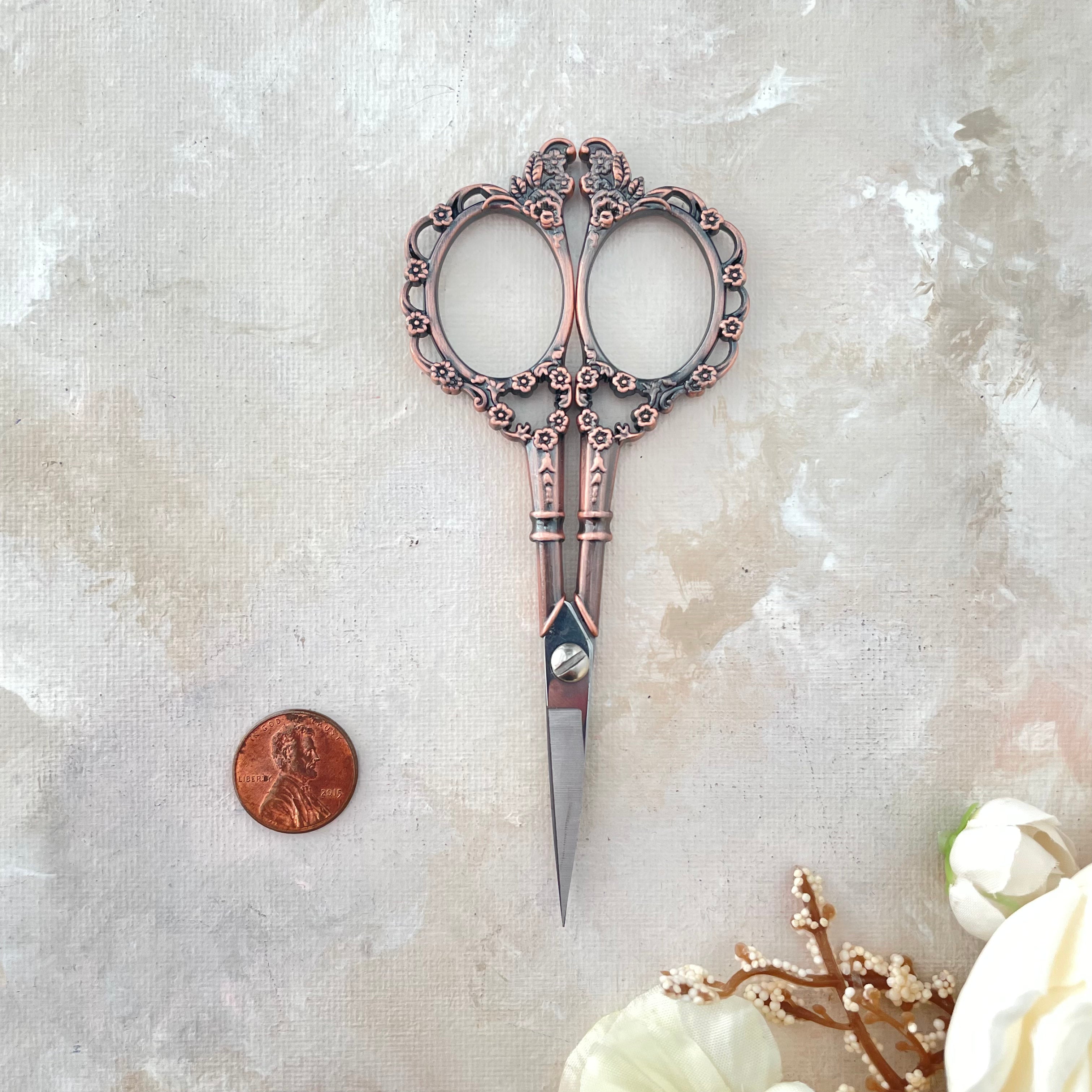 Floral Scissors in ANTIQUED ROSE GOLD with SILVER blades-  Wedding Flat lay props from Champagne & GRIT