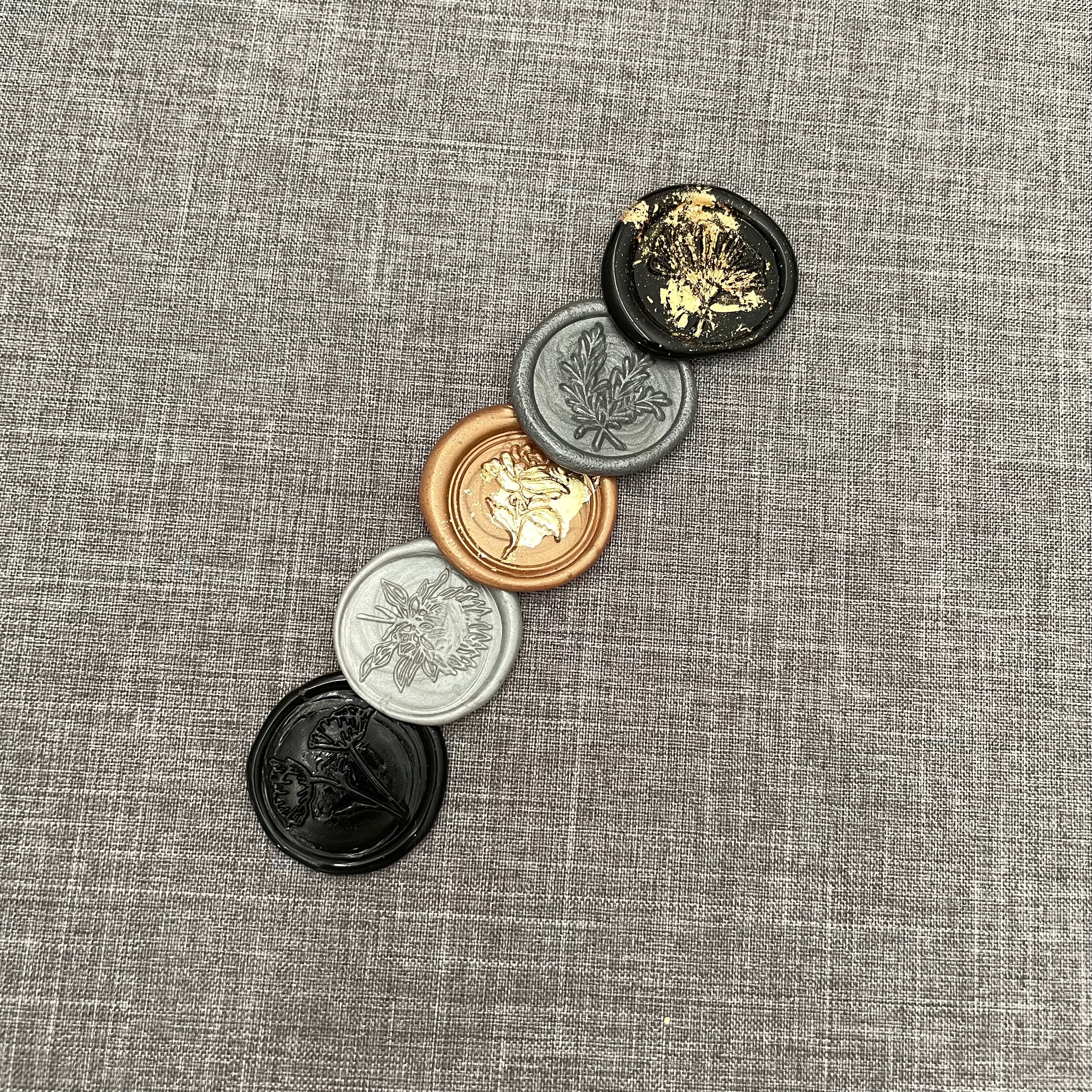 5 black, gold, and gray wax seals  - Wedding Flat lay props from Champagne & GRIT